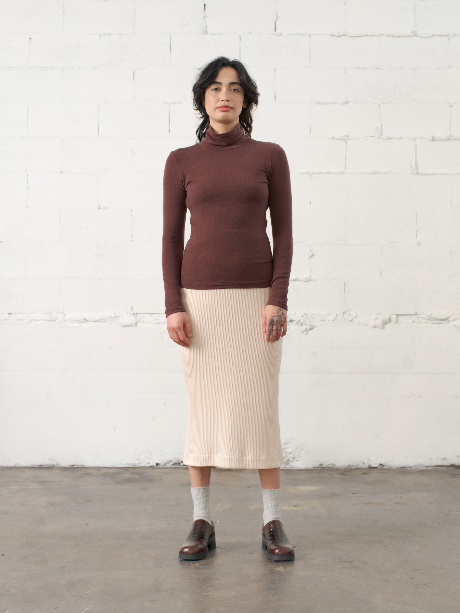 SAMPLE SALE - Delfina Turtleneck in Chestnut Wool Knit - SMALL