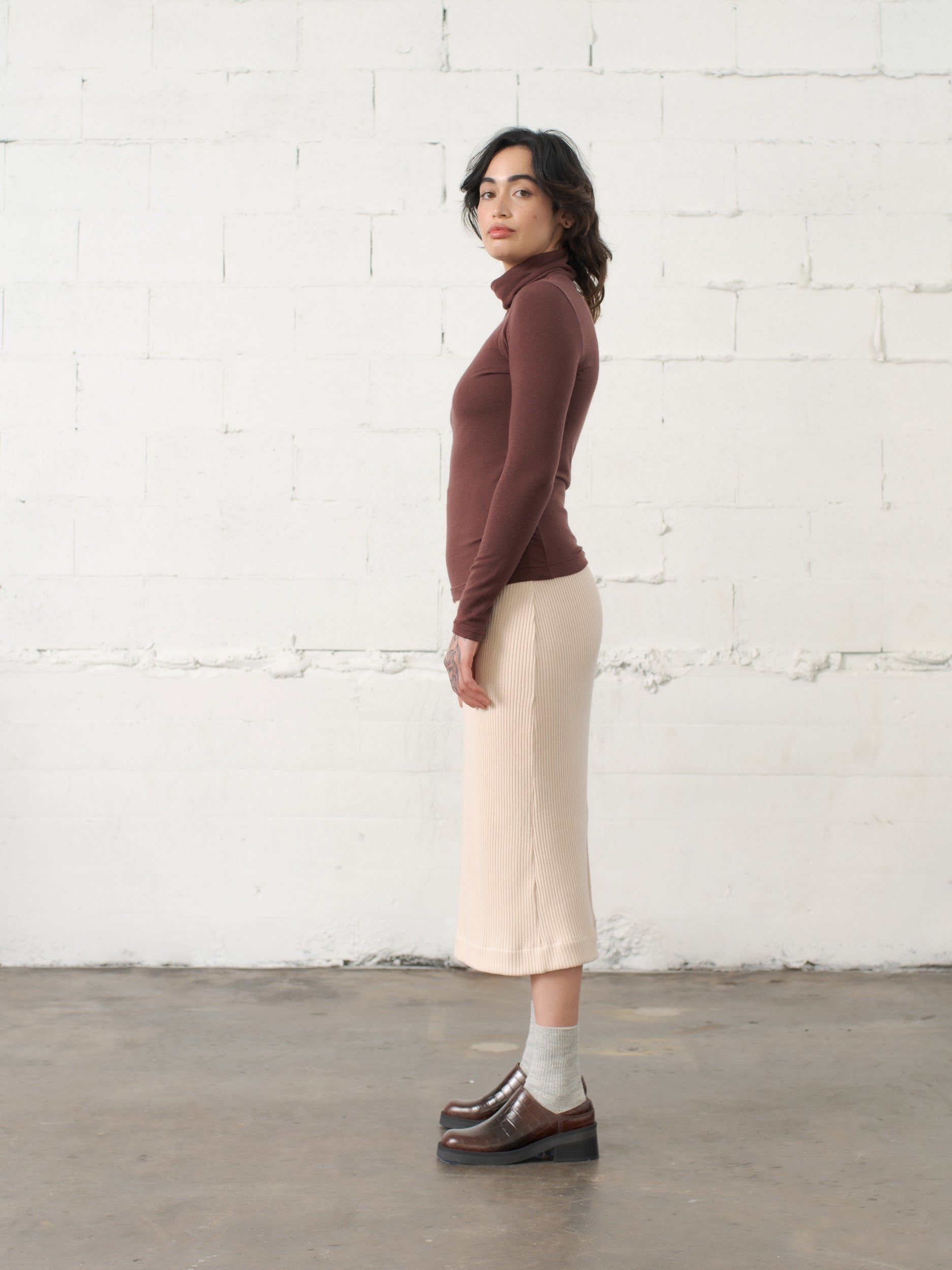 SAMPLE SALE - Delfina Turtleneck in Chestnut Wool Knit - SMALL