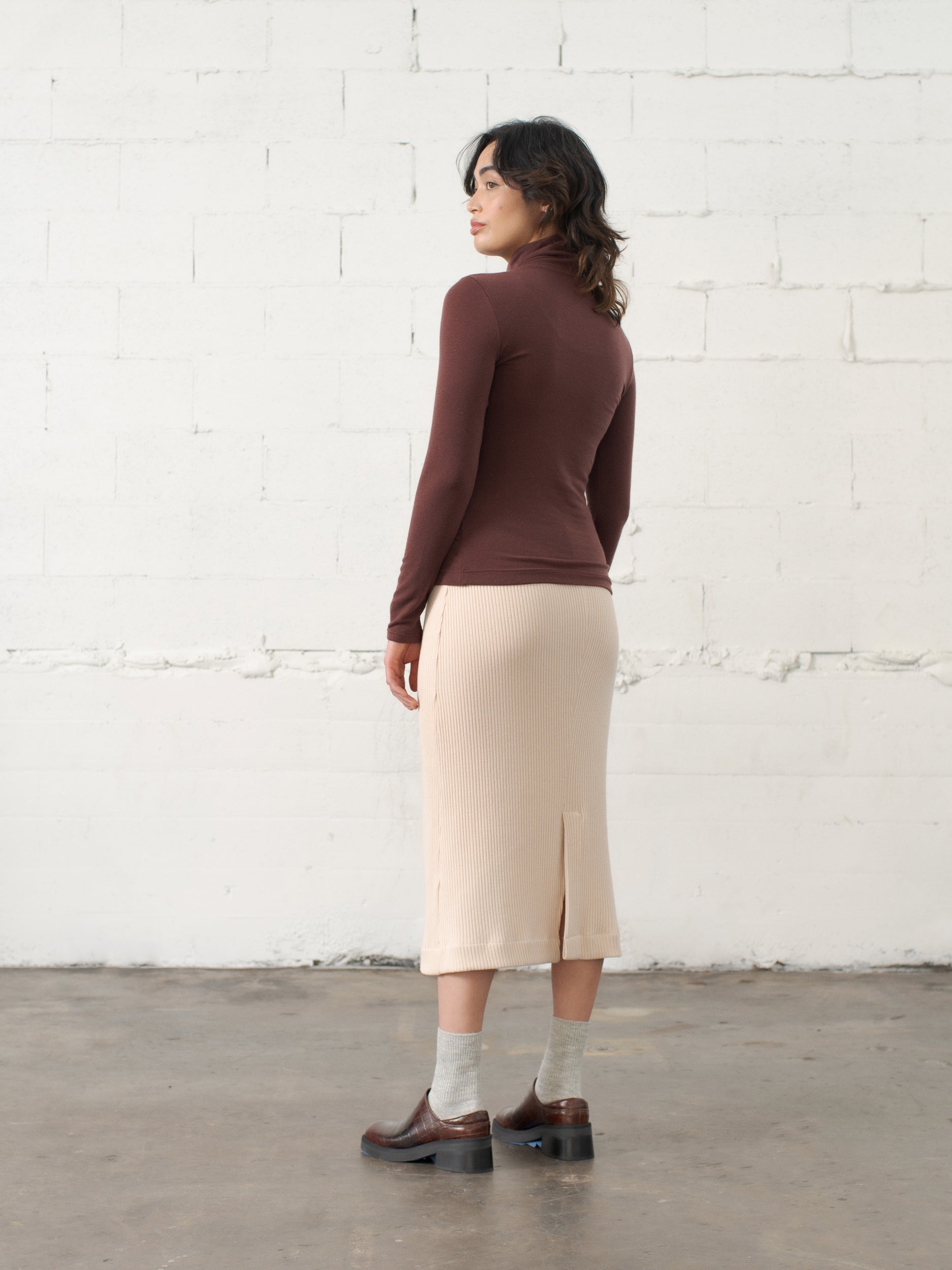 SAMPLE SALE - Delfina Turtleneck in Chestnut Wool Knit - SMALL