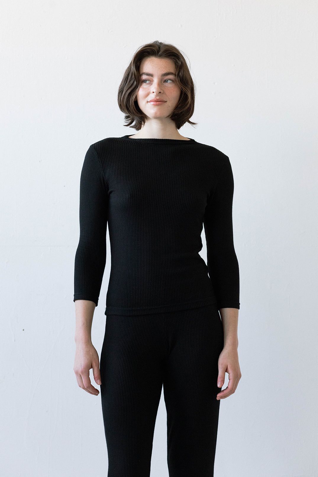 Elio Tee in Black Rib Knit