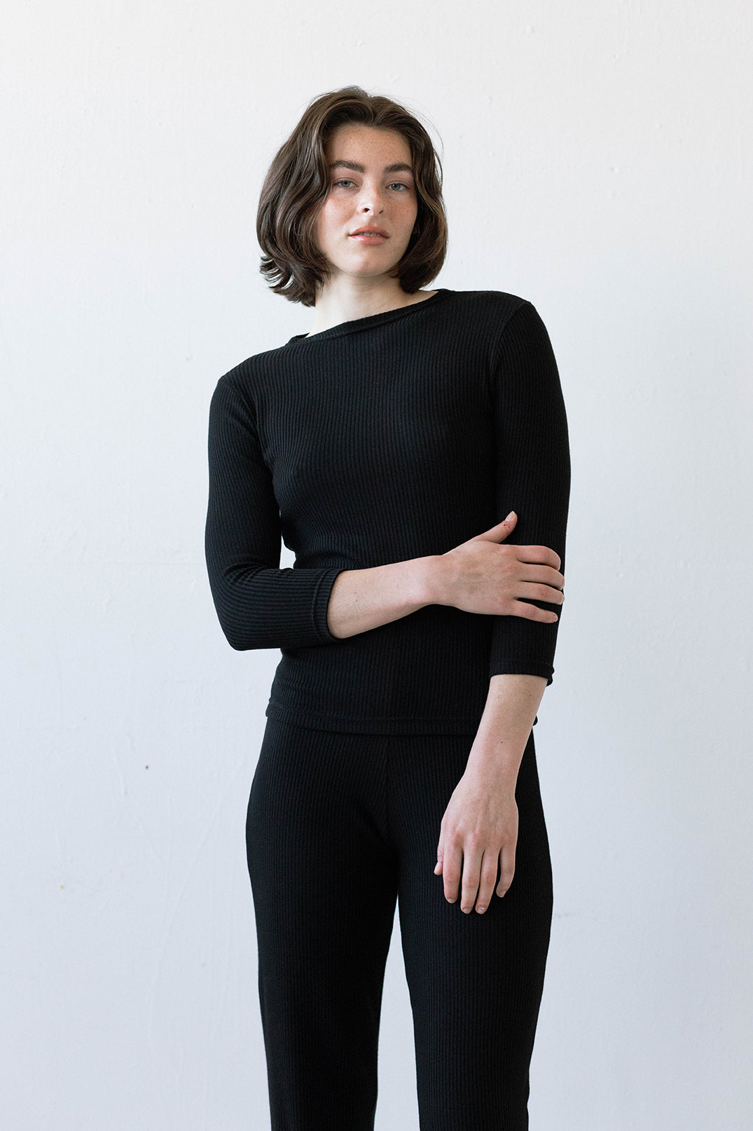 Elio Tee in Black Rib Knit