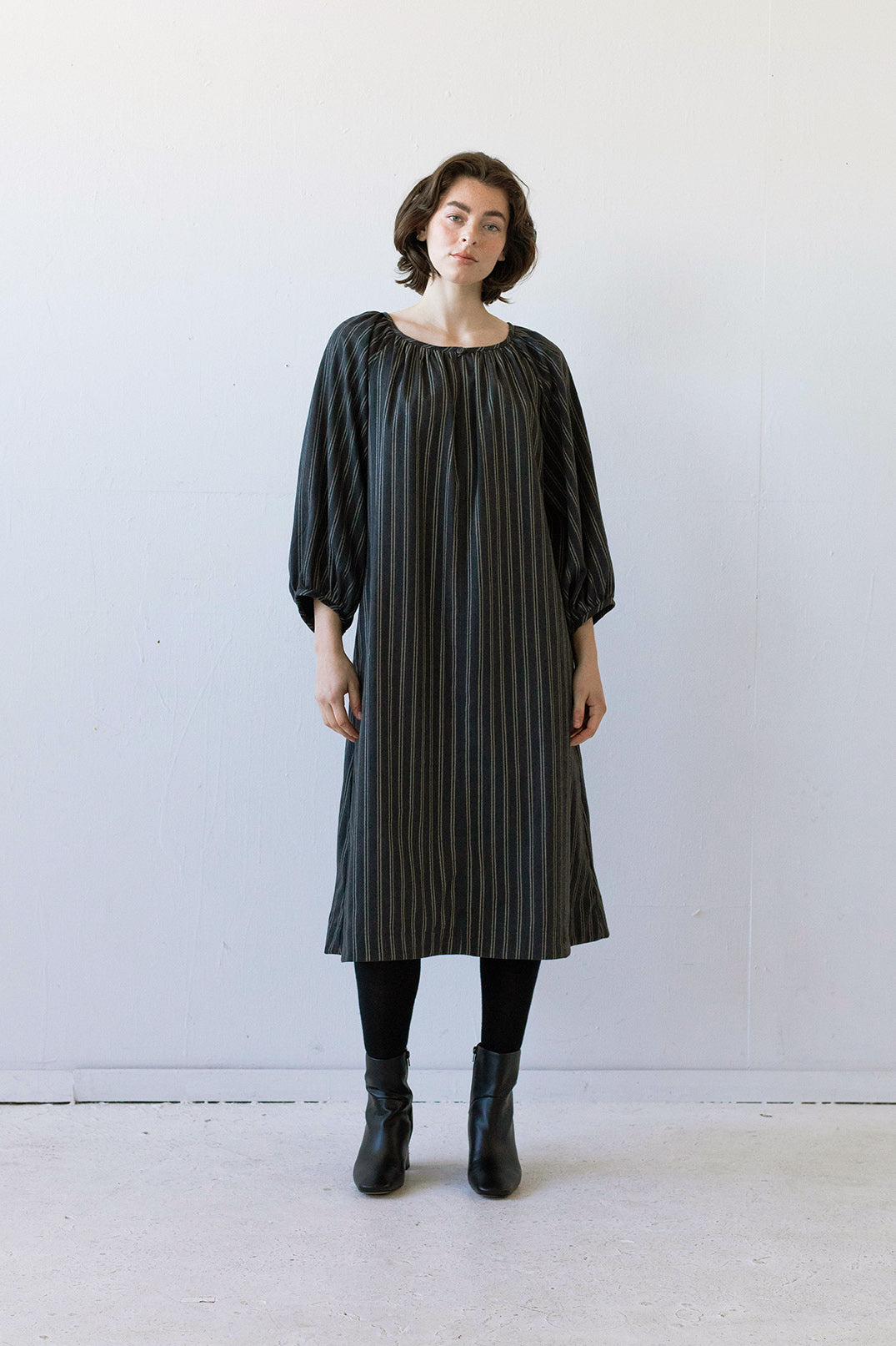 Prisca Dress in Charcoal Pinstripe