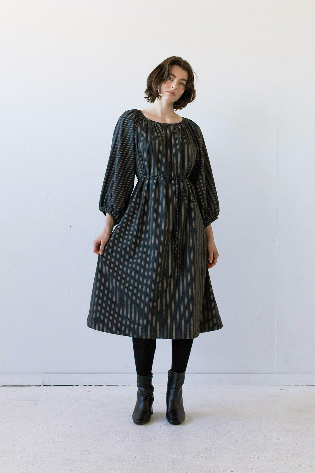Prisca Dress in Charcoal Pinstripe