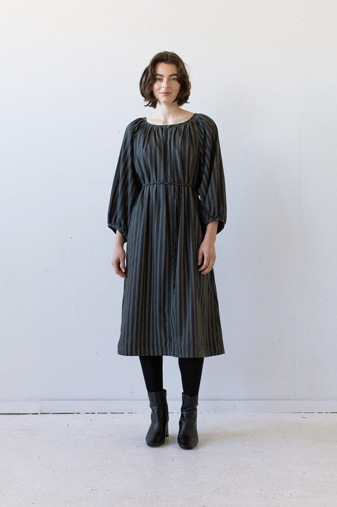Prisca Dress in Charcoal Pinstripe