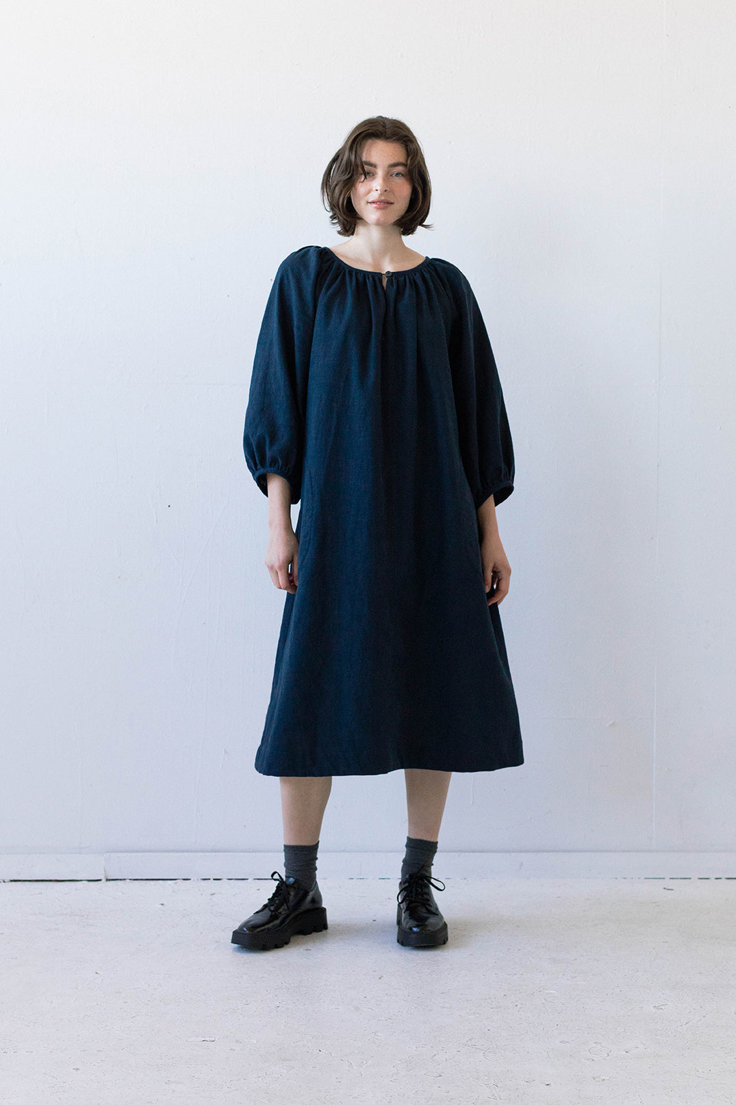 Prisca Dress in Dark Indigo Linen
