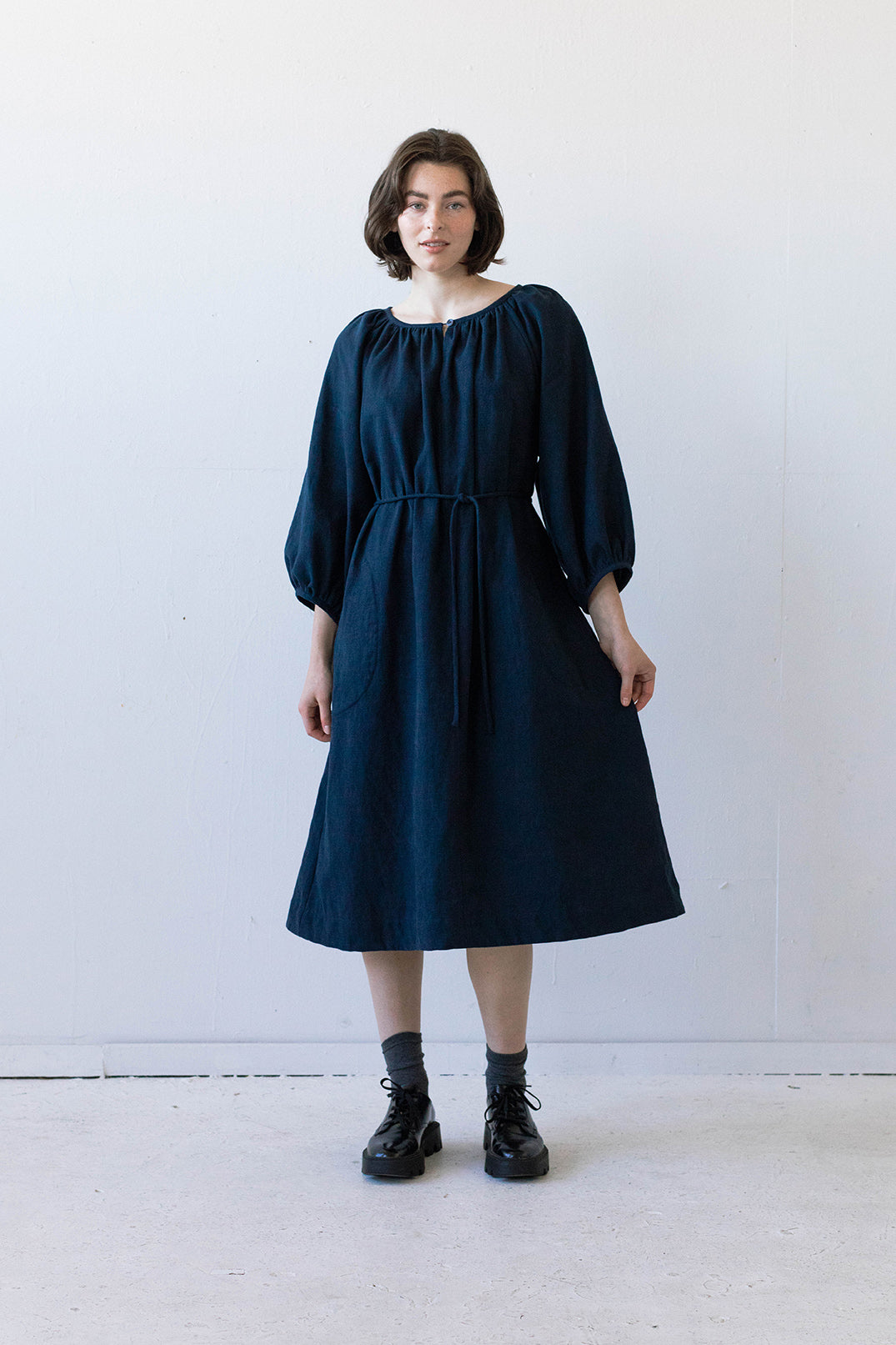 Prisca Dress in Dark Indigo Linen
