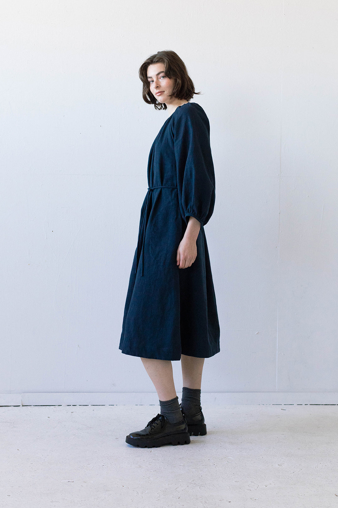 Prisca Dress in Dark Indigo Linen