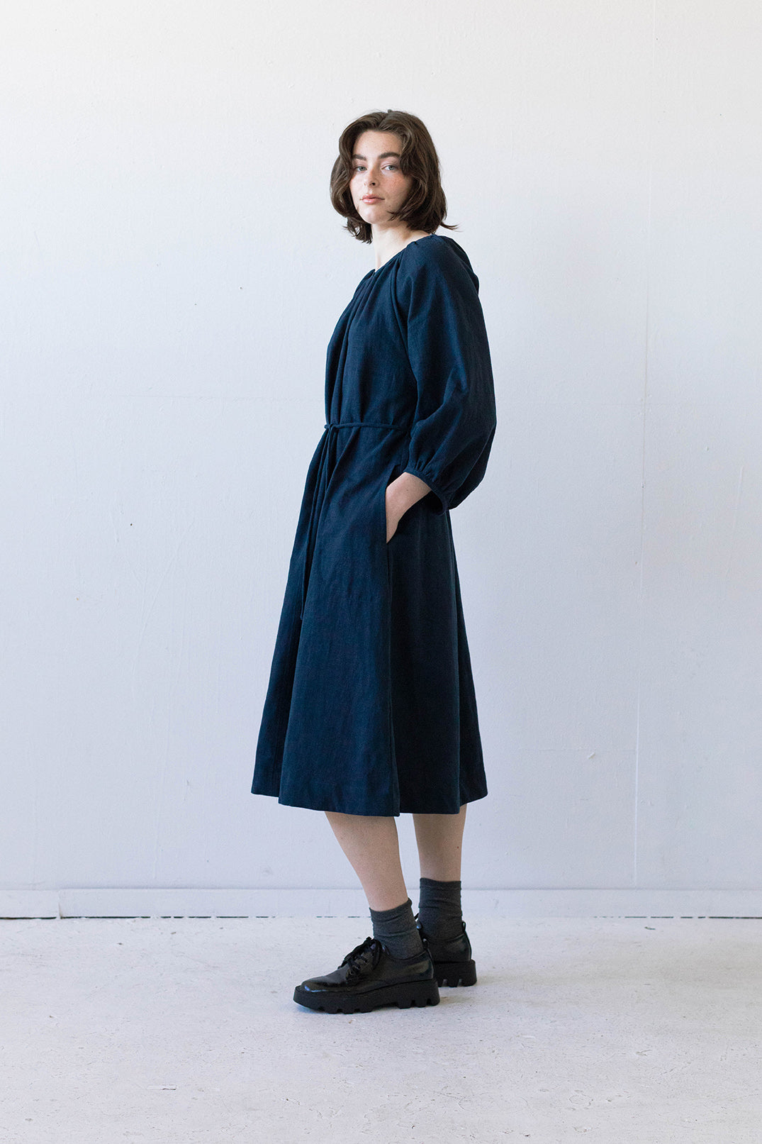Prisca Dress in Dark Indigo Linen