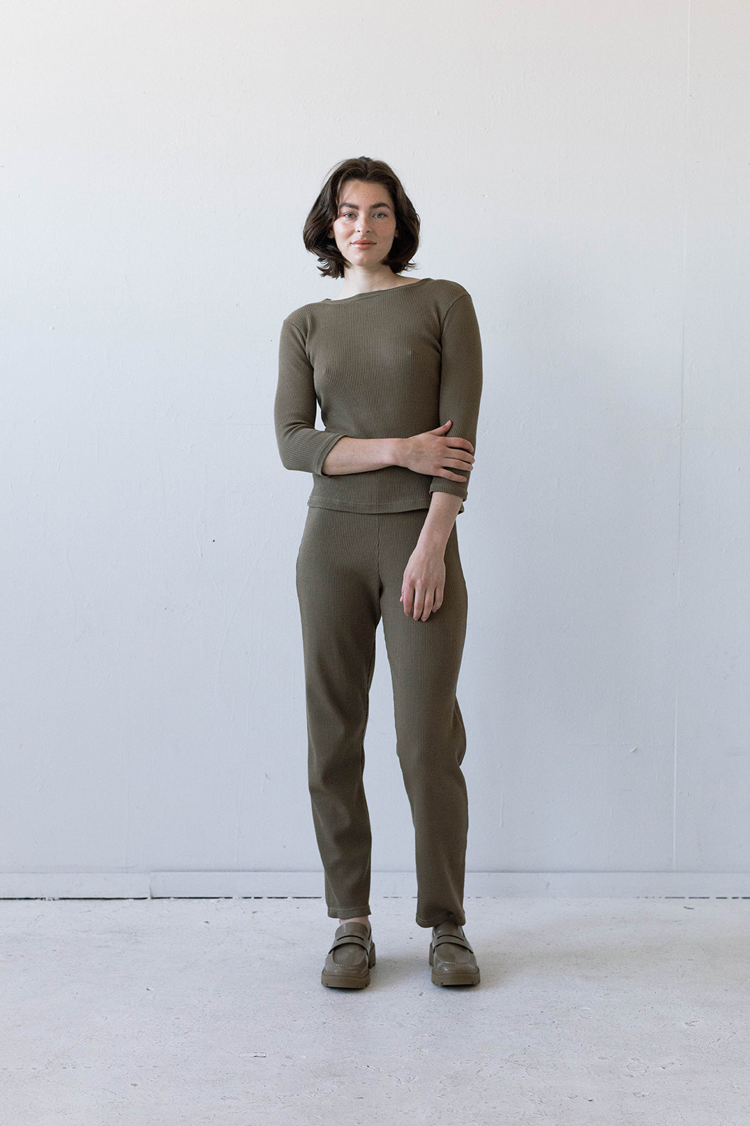 Elio Lounge Pant in Camel Rib Knit