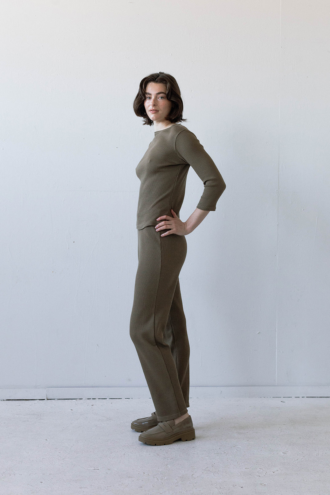 Elio Lounge Pant in Camel Rib Knit