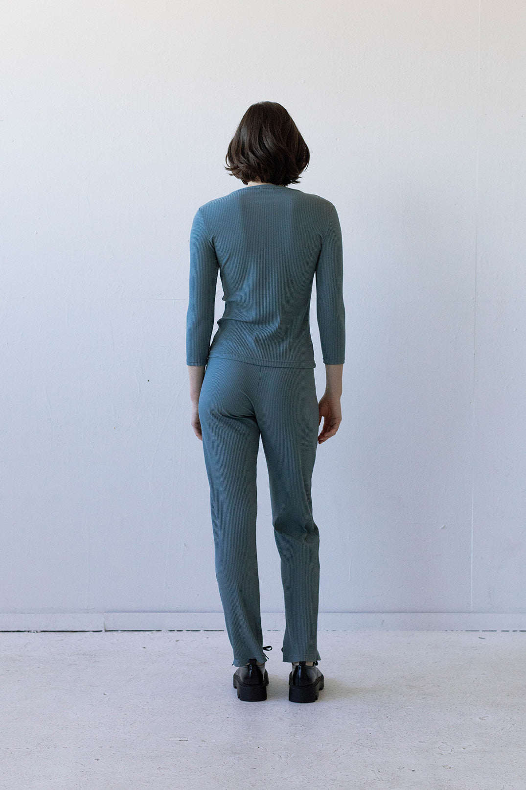Elio Lounge Pant in Dusty Blue Rib Knit