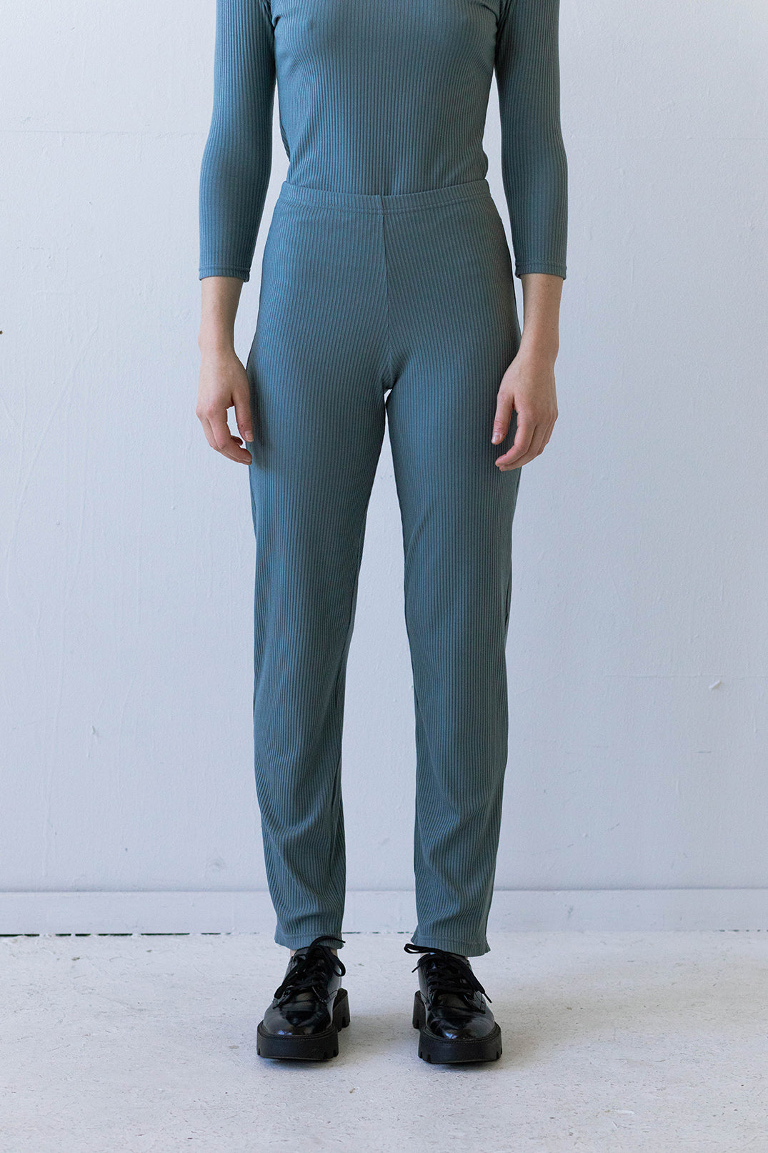 Elio Lounge Pant in Dusty Blue Rib Knit