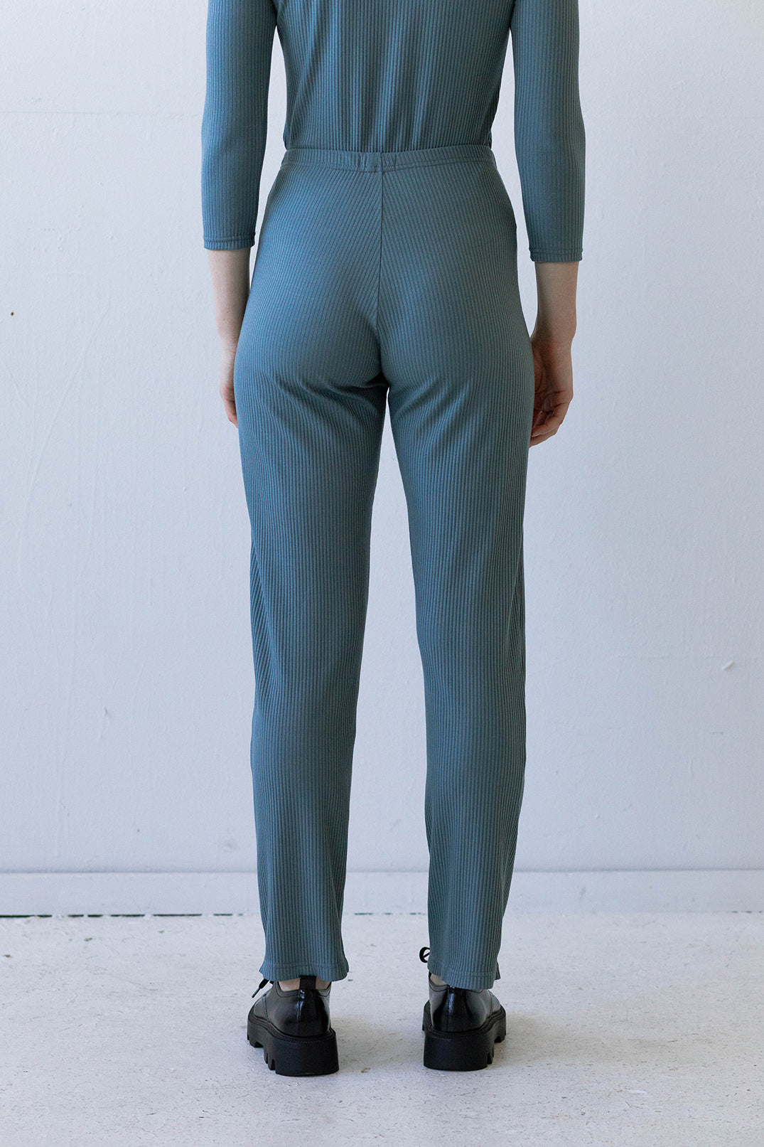 Elio Lounge Pant in Dusty Blue Rib Knit