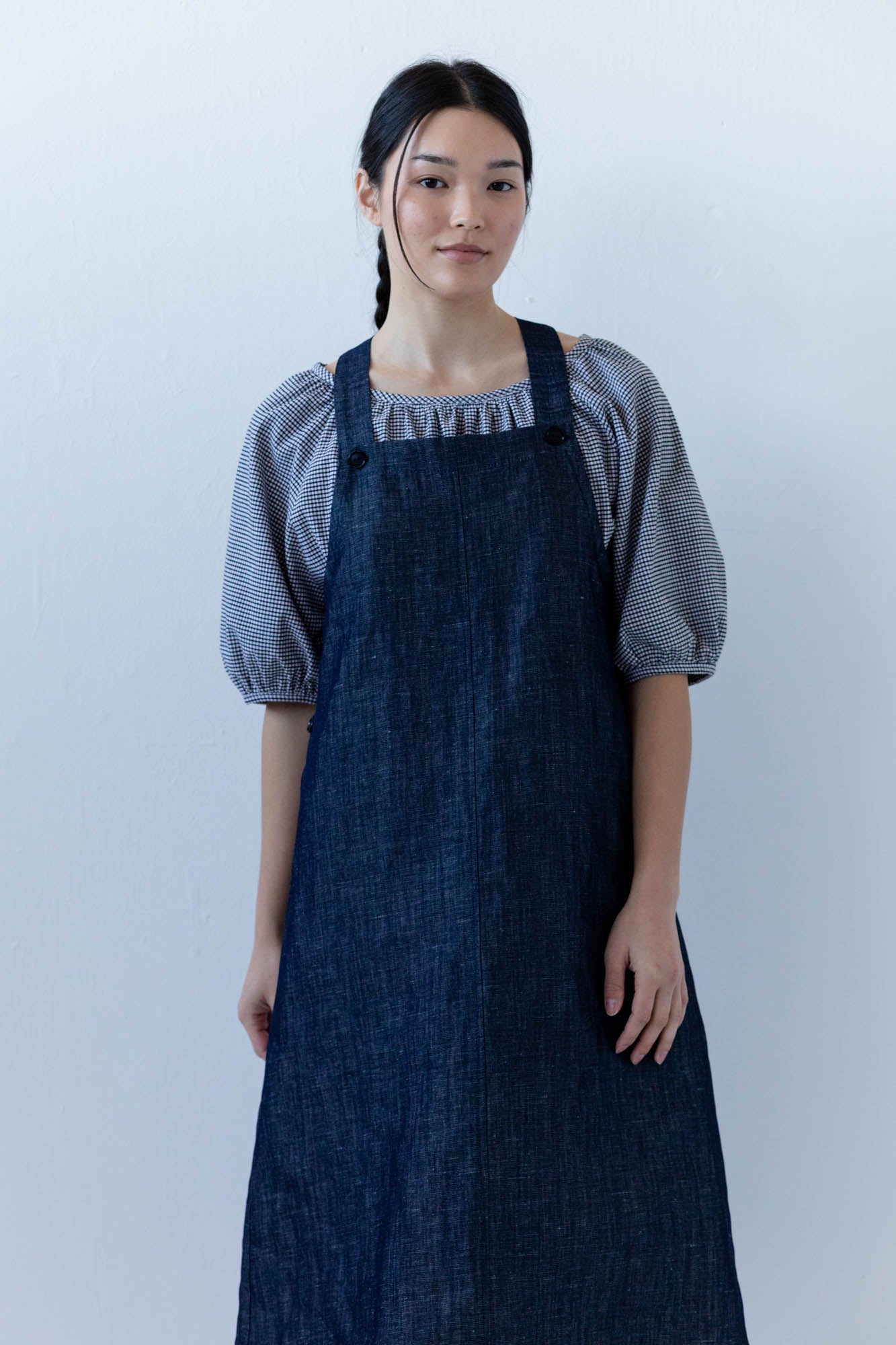 Noemi Apron Dress in Linen Denim