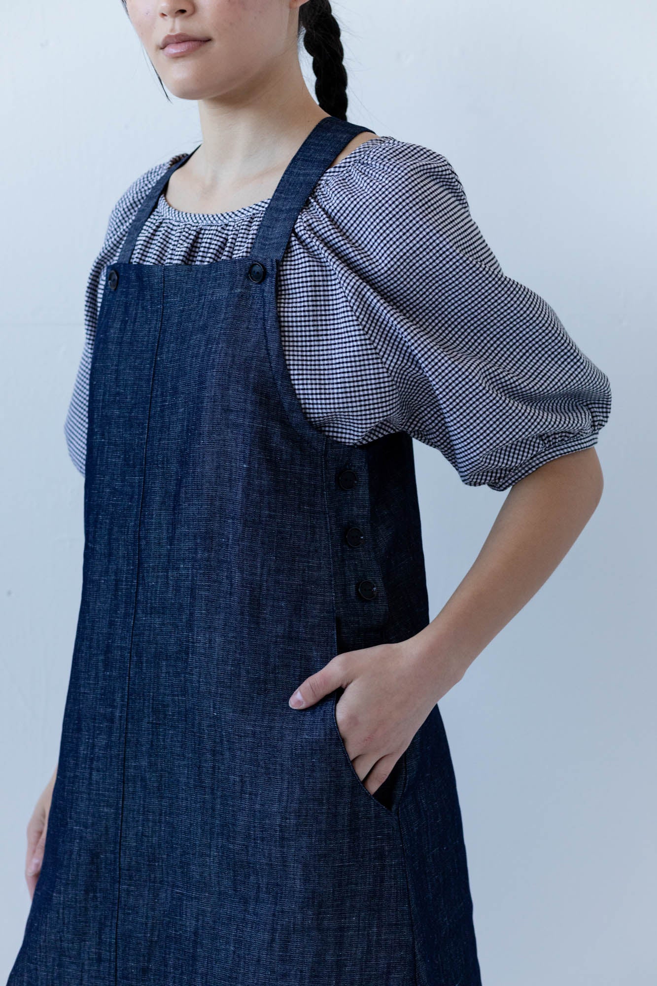 Noemi Apron Dress in Linen Denim