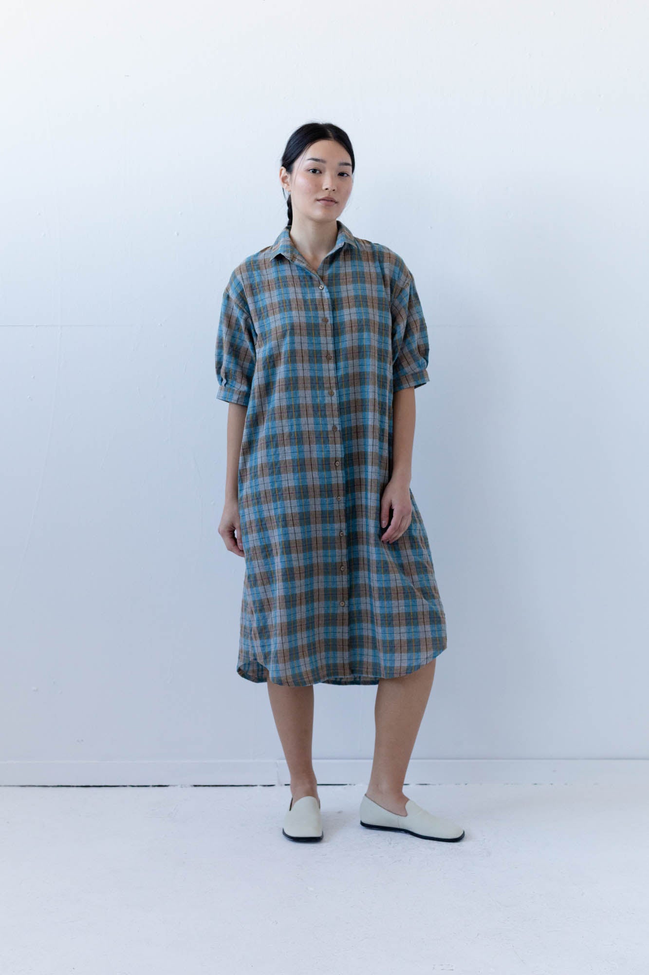 Arden Shirt Dress in Teal Plaid