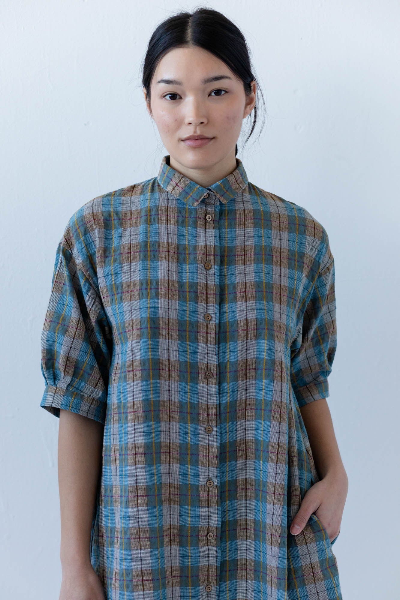 Arden Shirtdress in Teal Plaid