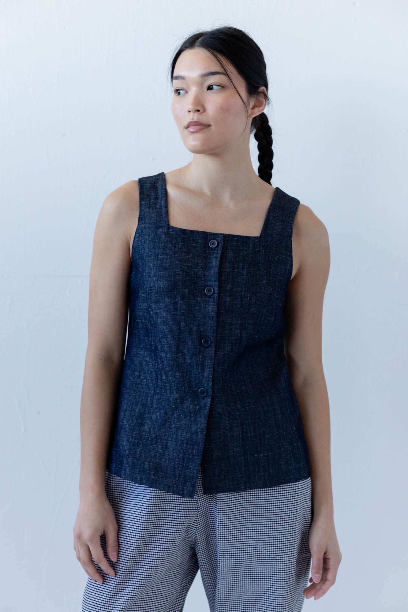 Katya Top in Linen Denim