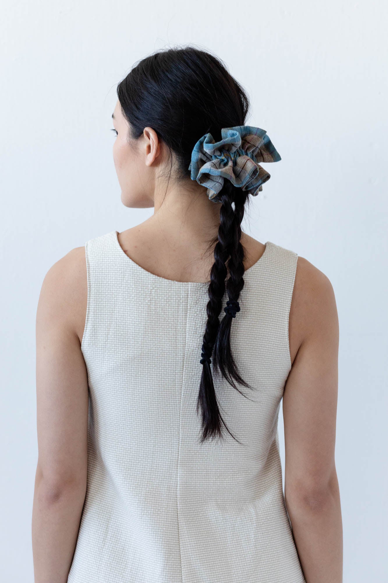 Ruffle Scrunchie in Teal Plaid