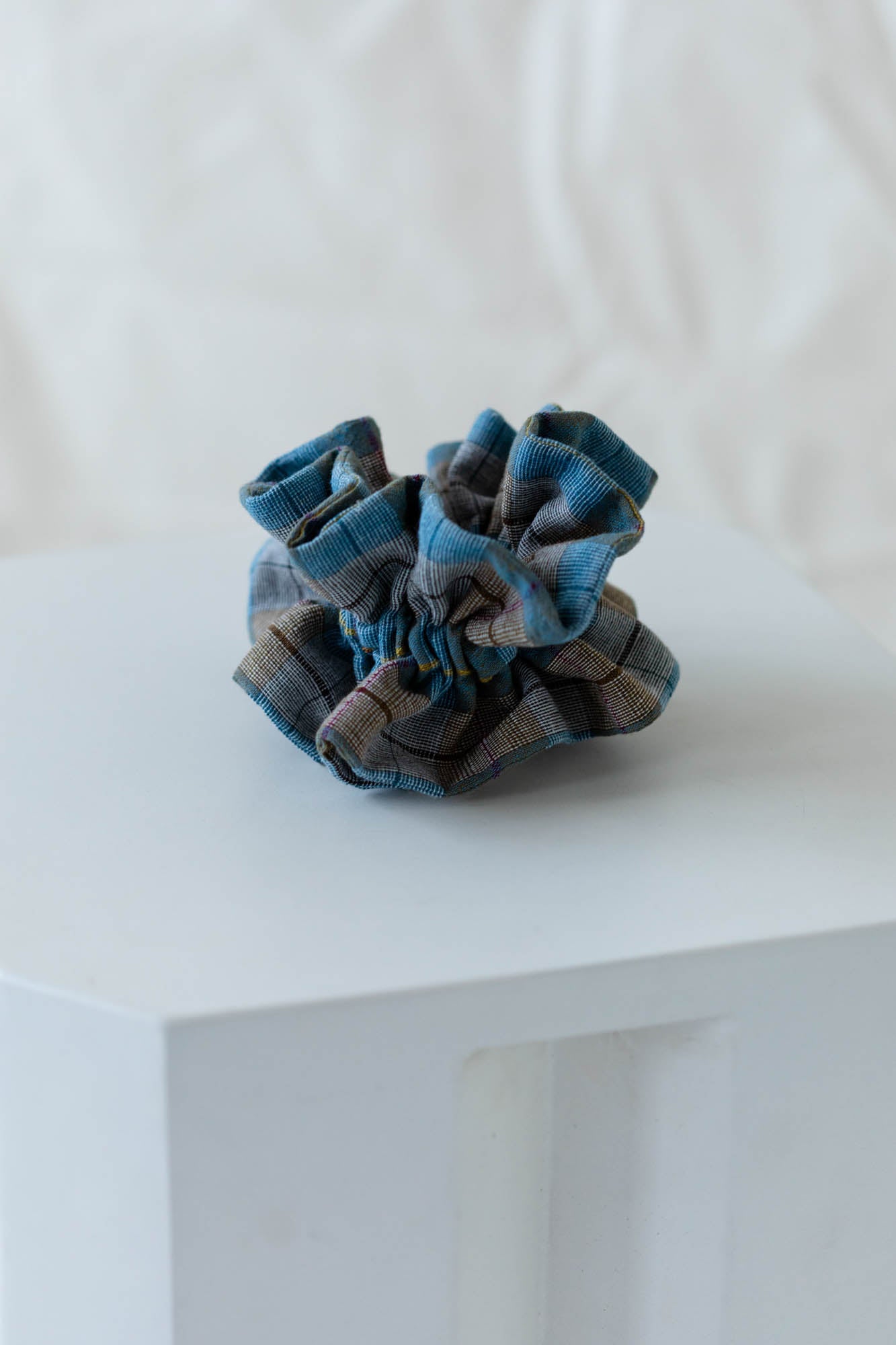 Ruffle Scrunchie in Teal Plaid