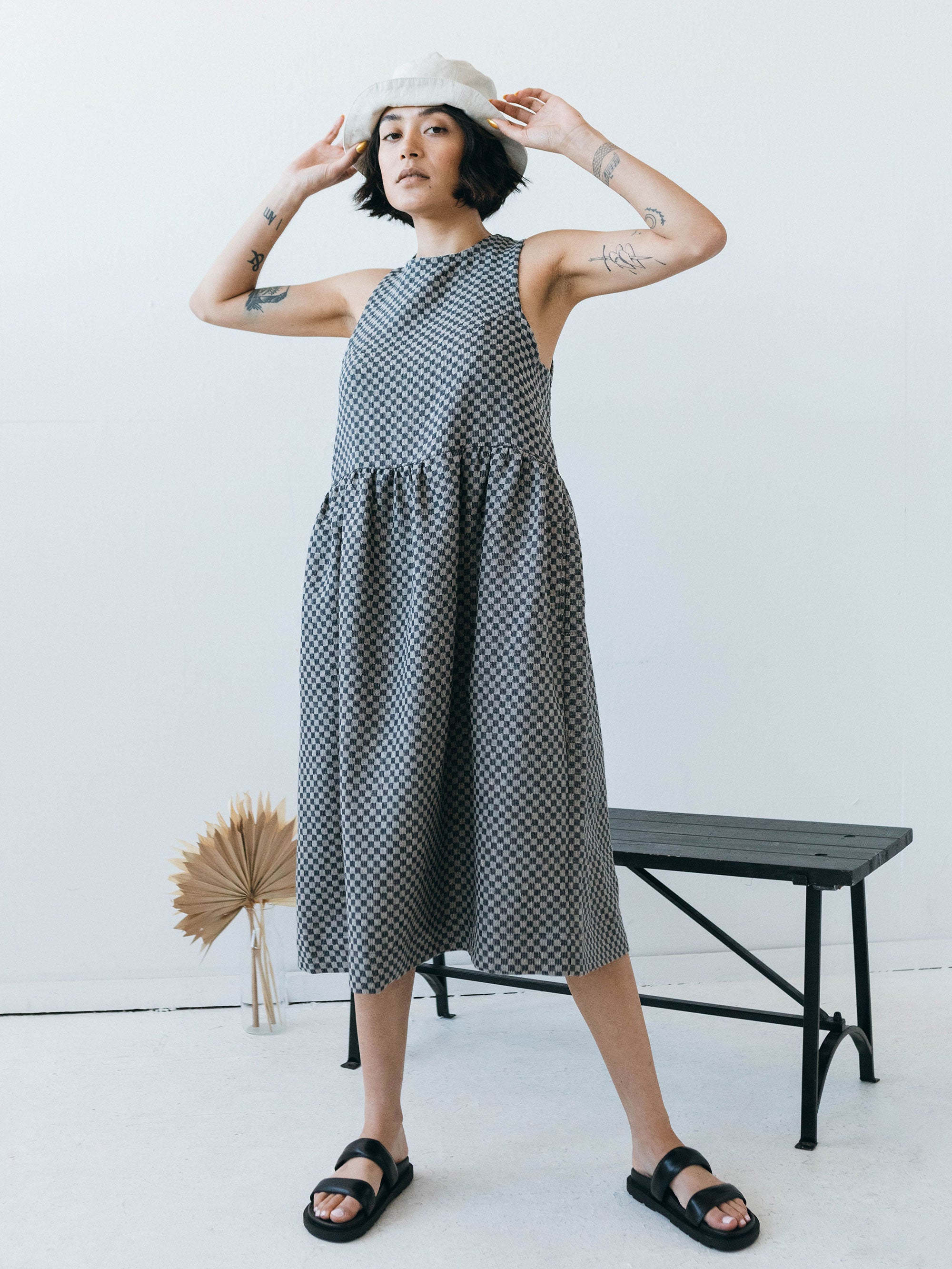 Mercato Dress in Checkerboard Linen
