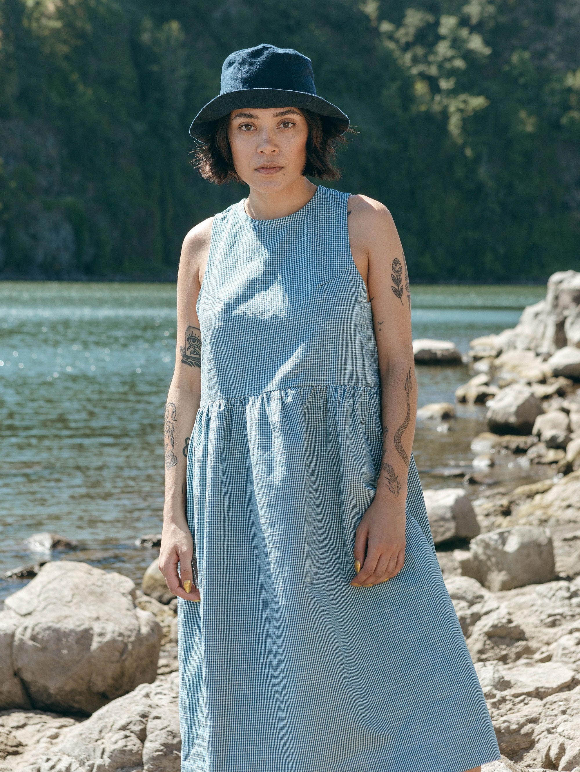 Mercato Dress in Teal Seersucker