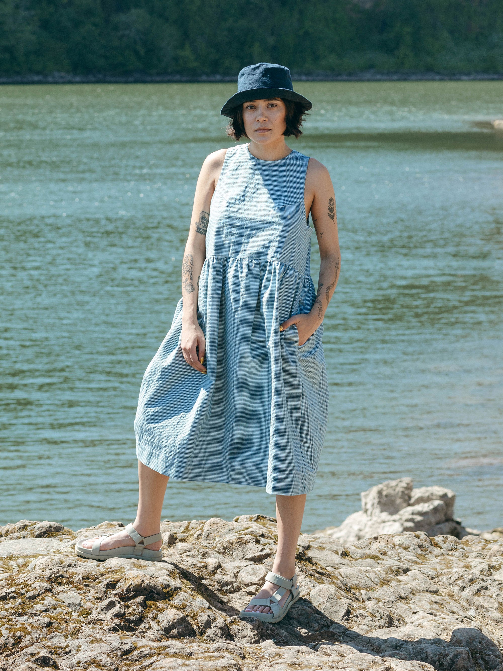 Mercato Dress in Teal Seersucker