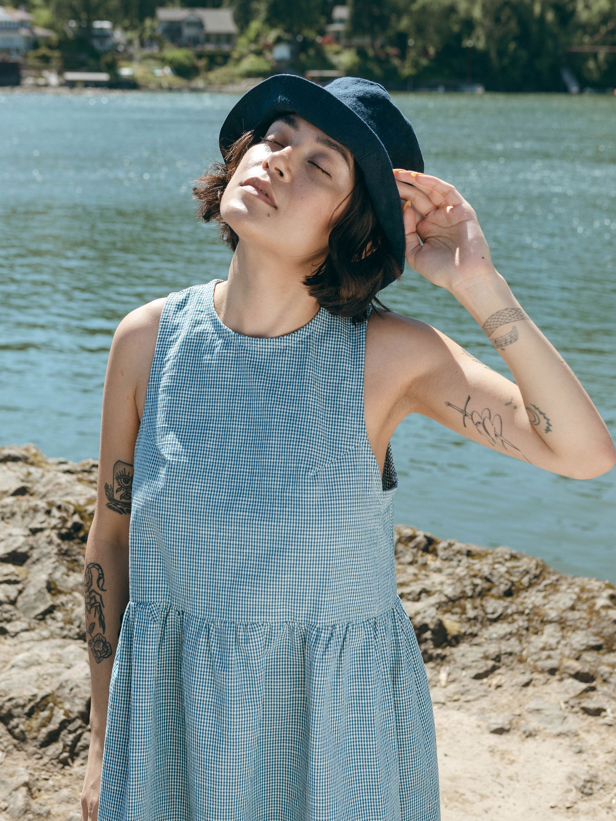 Mercato Dress in Teal Seersucker