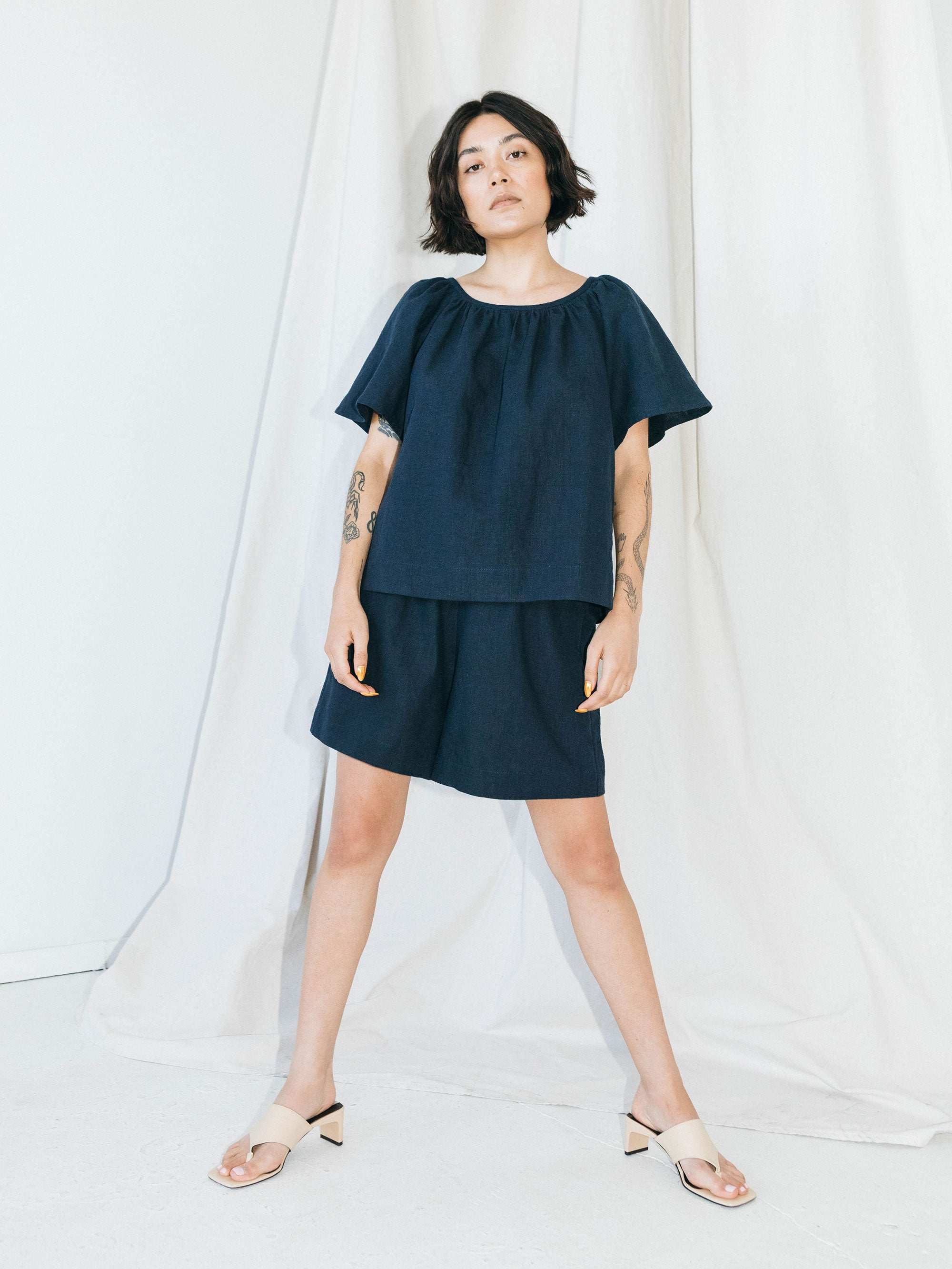 Prisca Top in Dark Indigo Linen