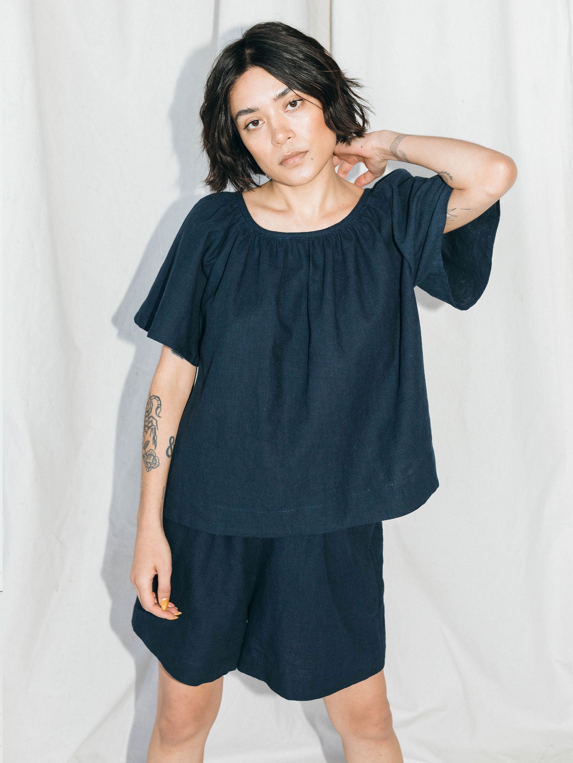 Prisca Top in Dark Indigo Linen