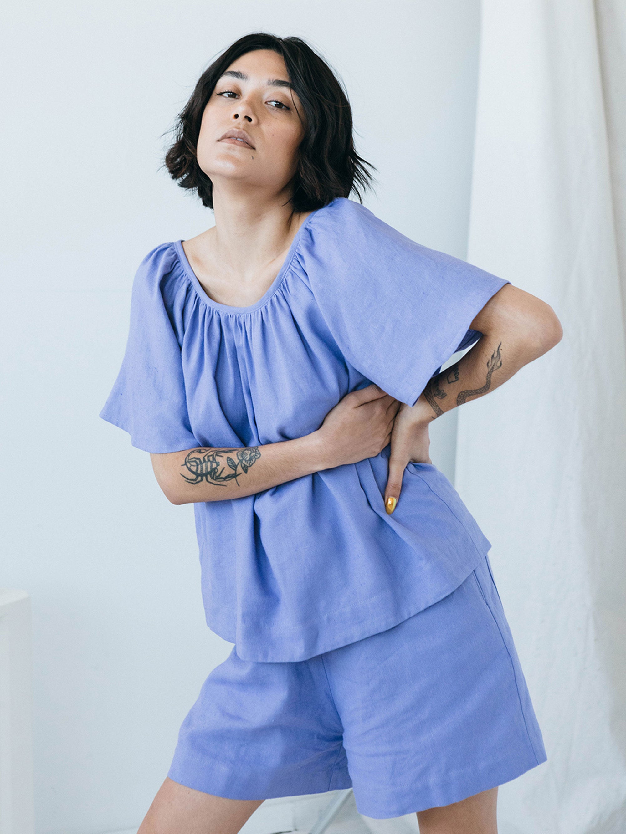 Prisca Top in Wisteria Linen