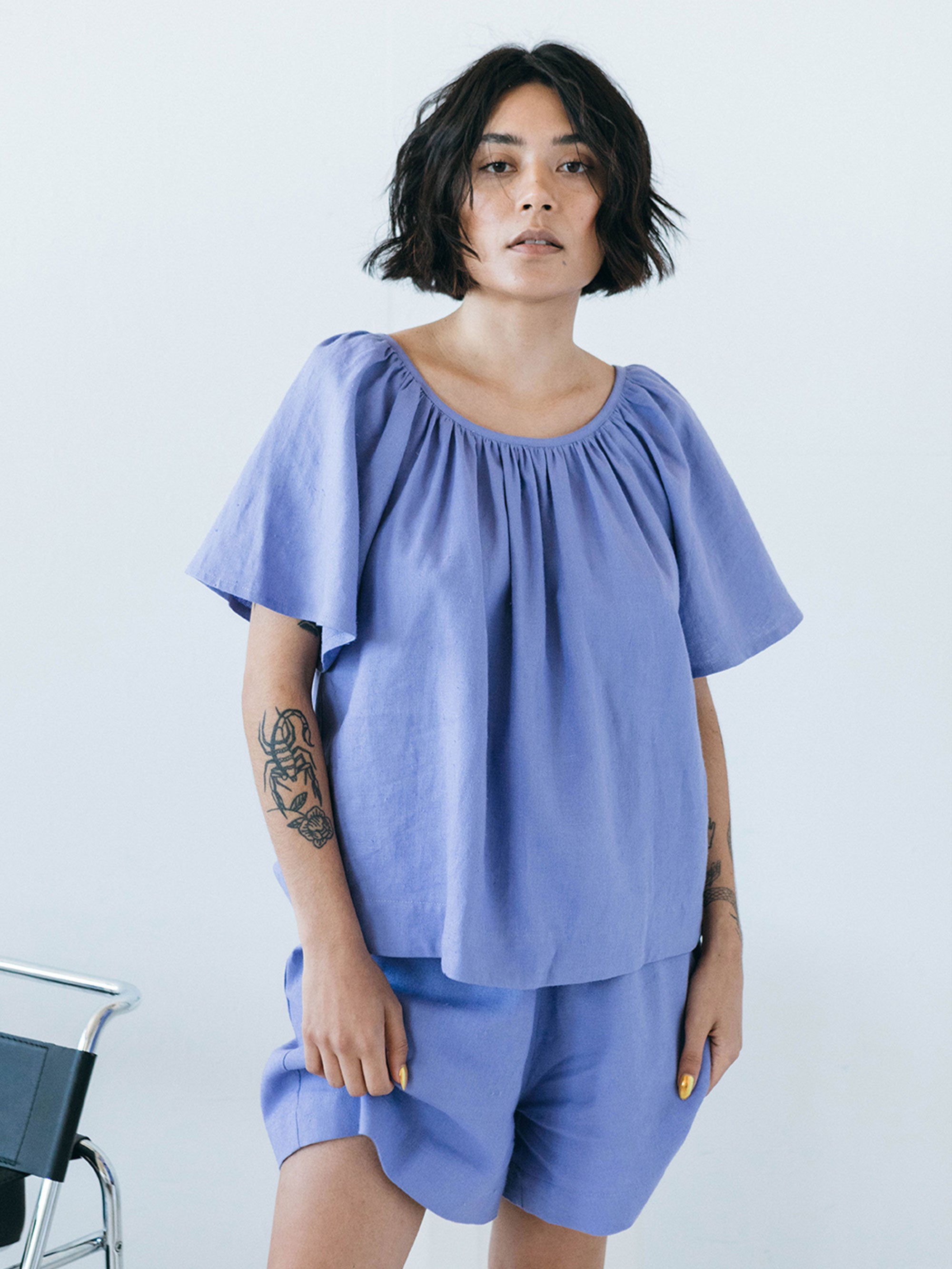 Prisca Top in Wisteria Linen