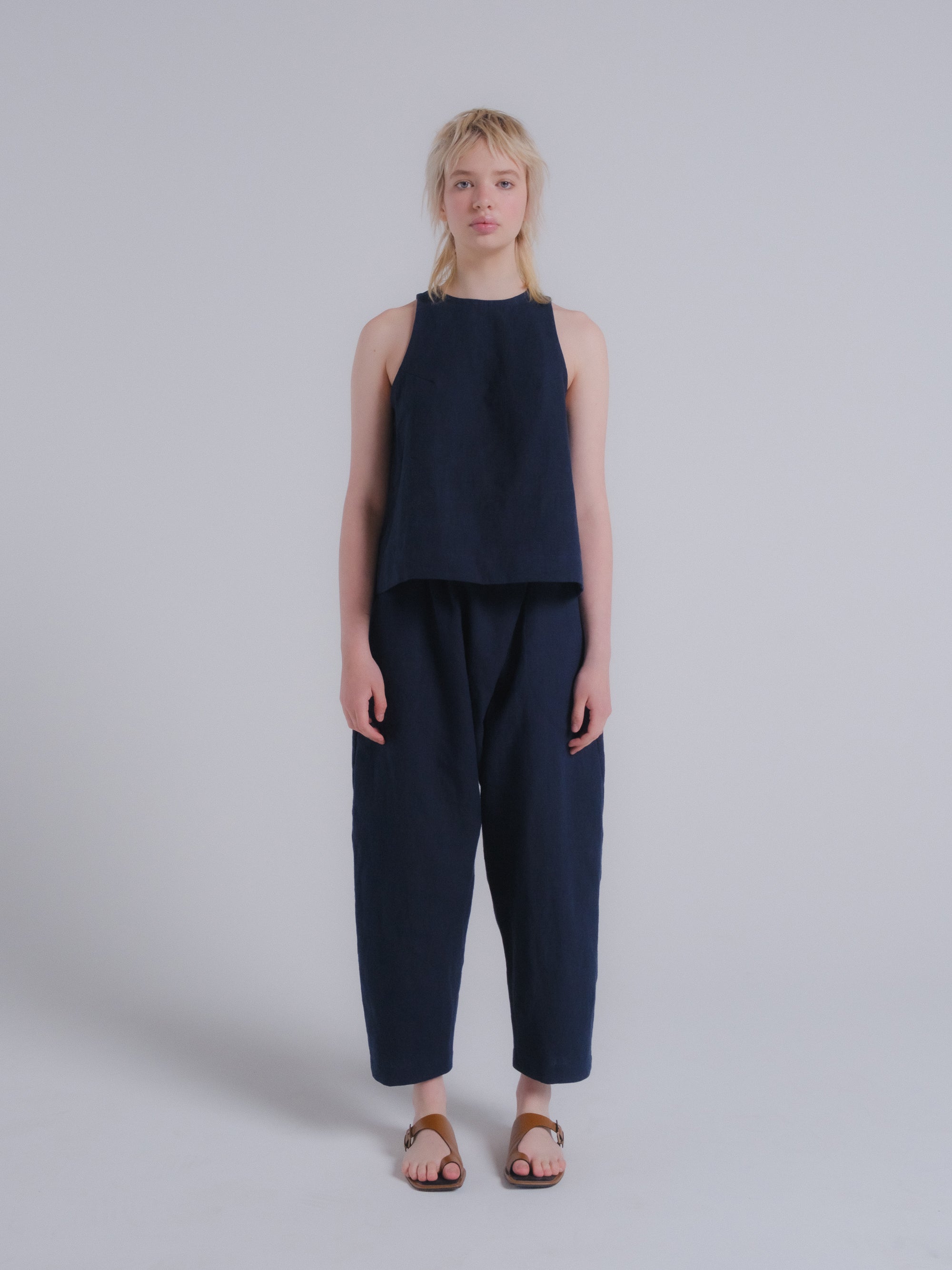 Clio Tank in Dark Indigo Linen