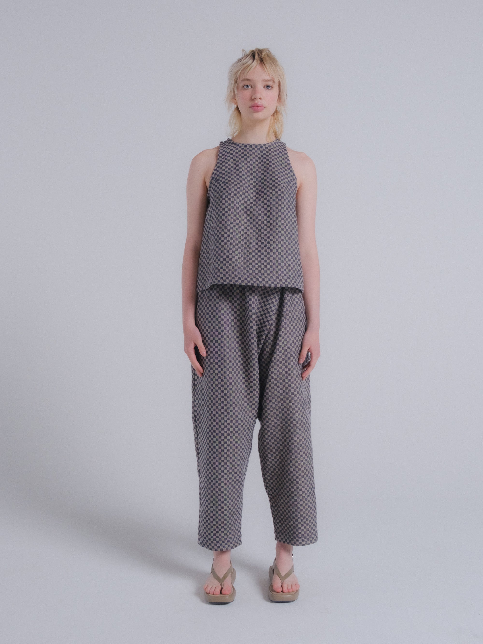 Clio Tank in Checkerboard Linen