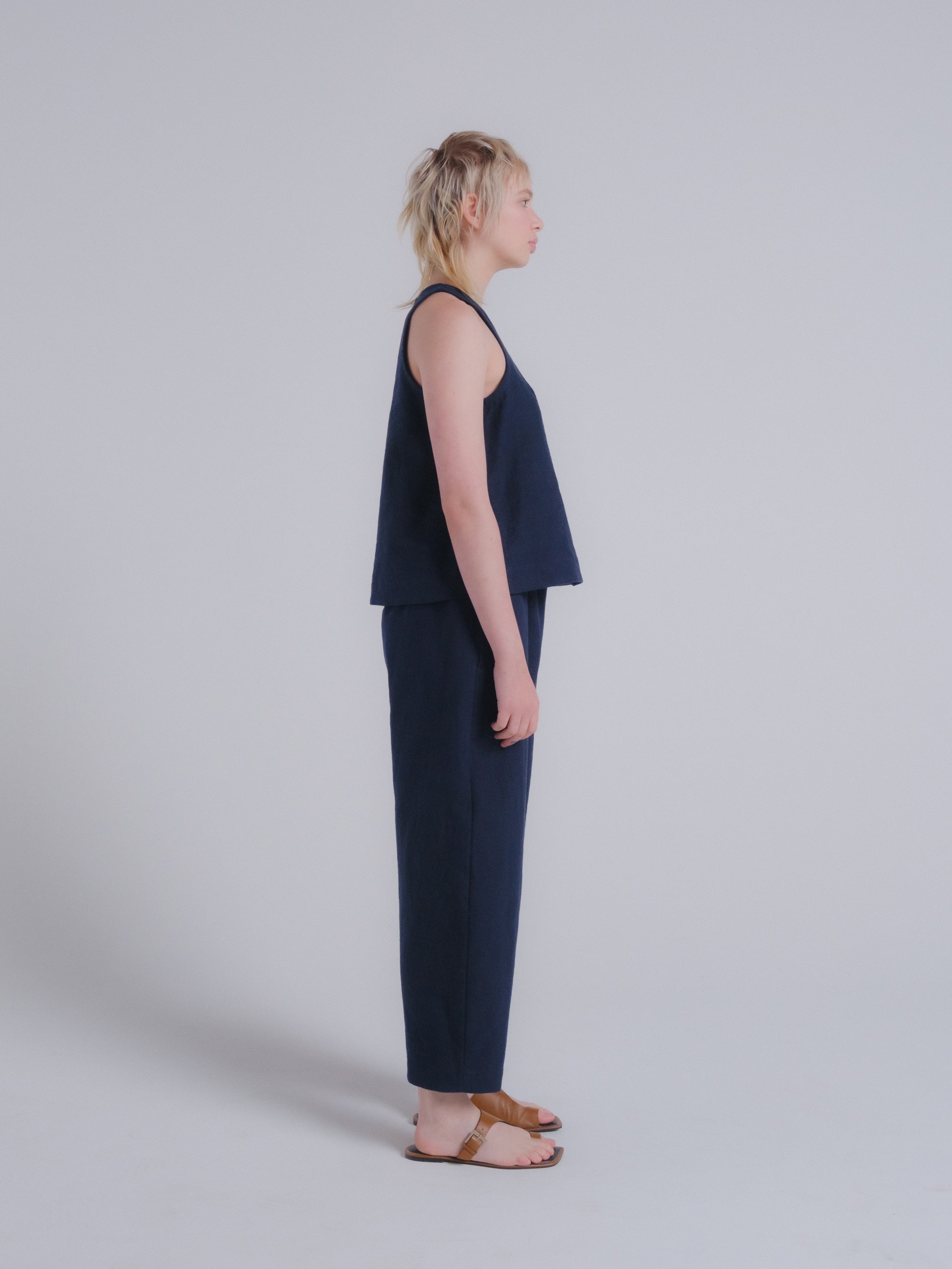 Clio Tank in Dark Indigo Linen