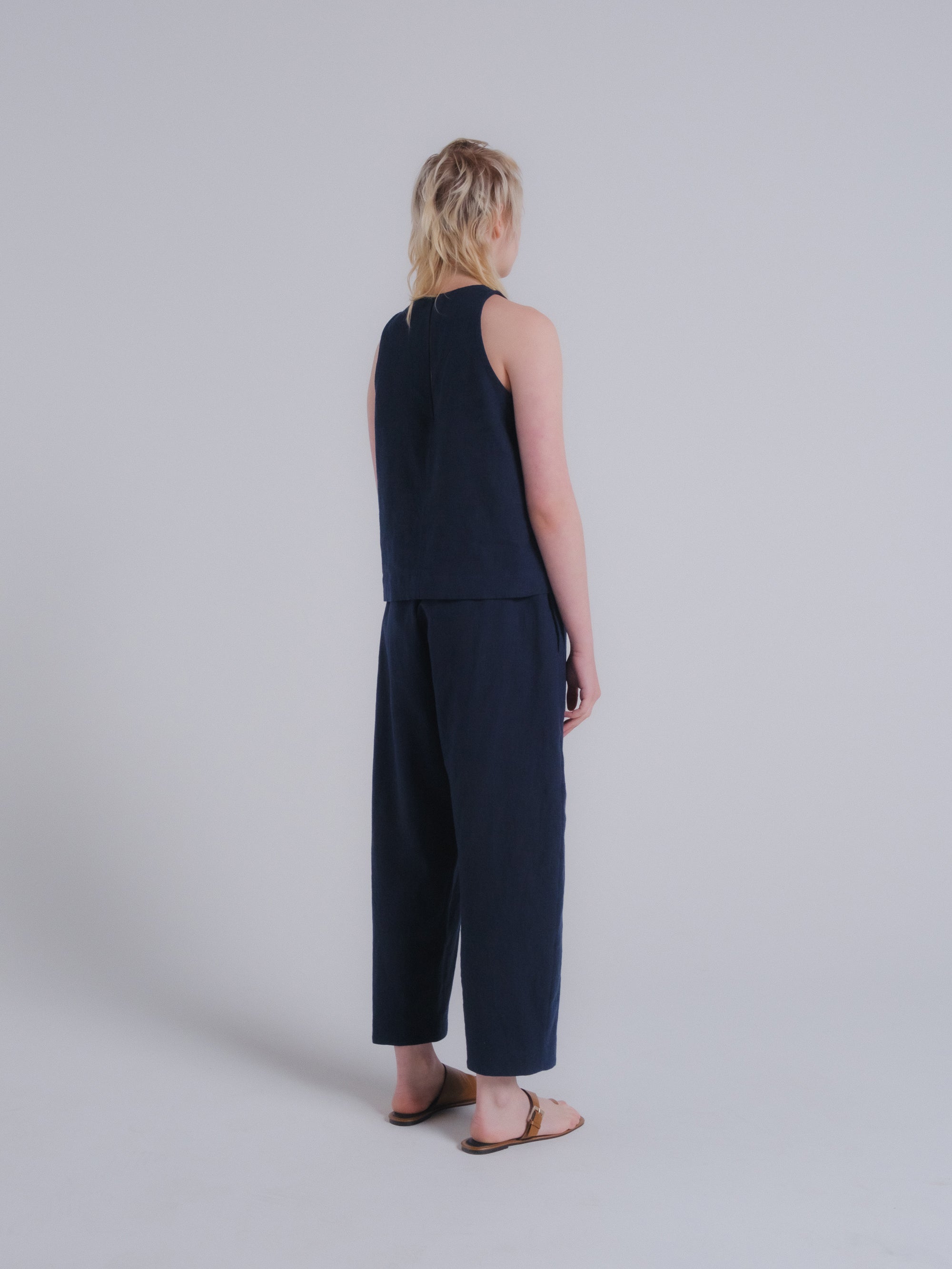 Clio Tank in Dark Indigo Linen