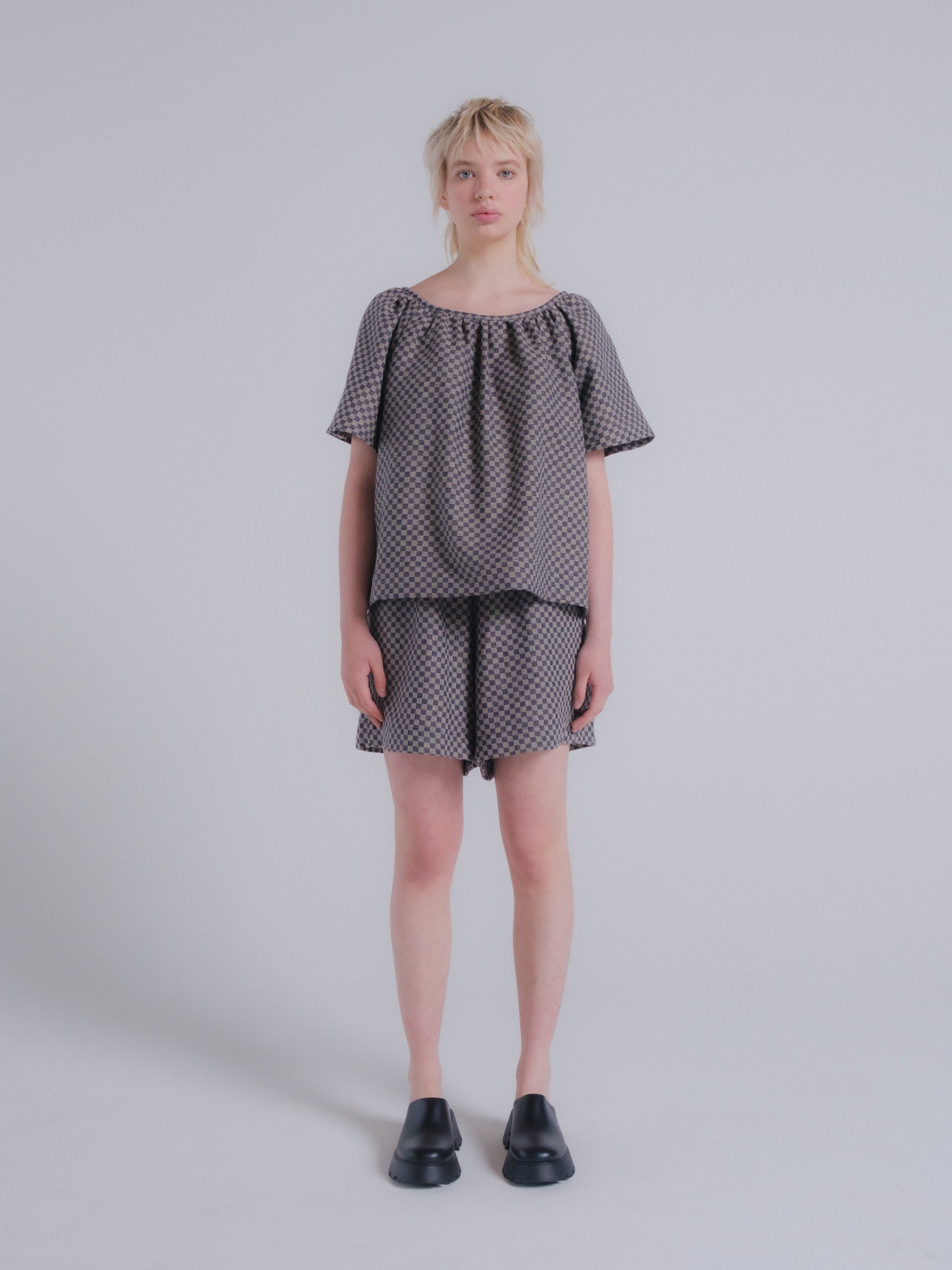 Prisca Top in Checkerboard Linen