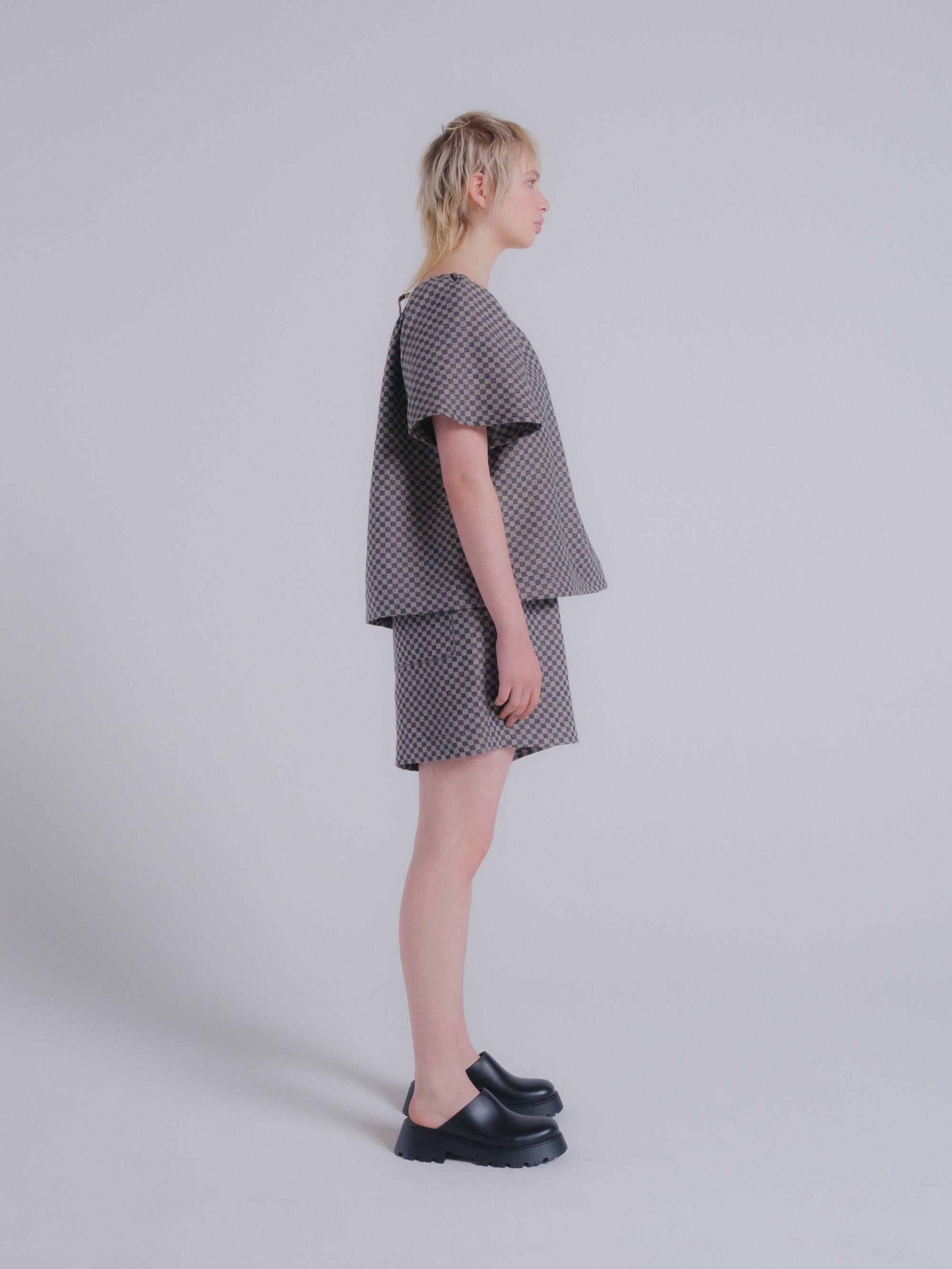 Prisca Top in Checkerboard Linen