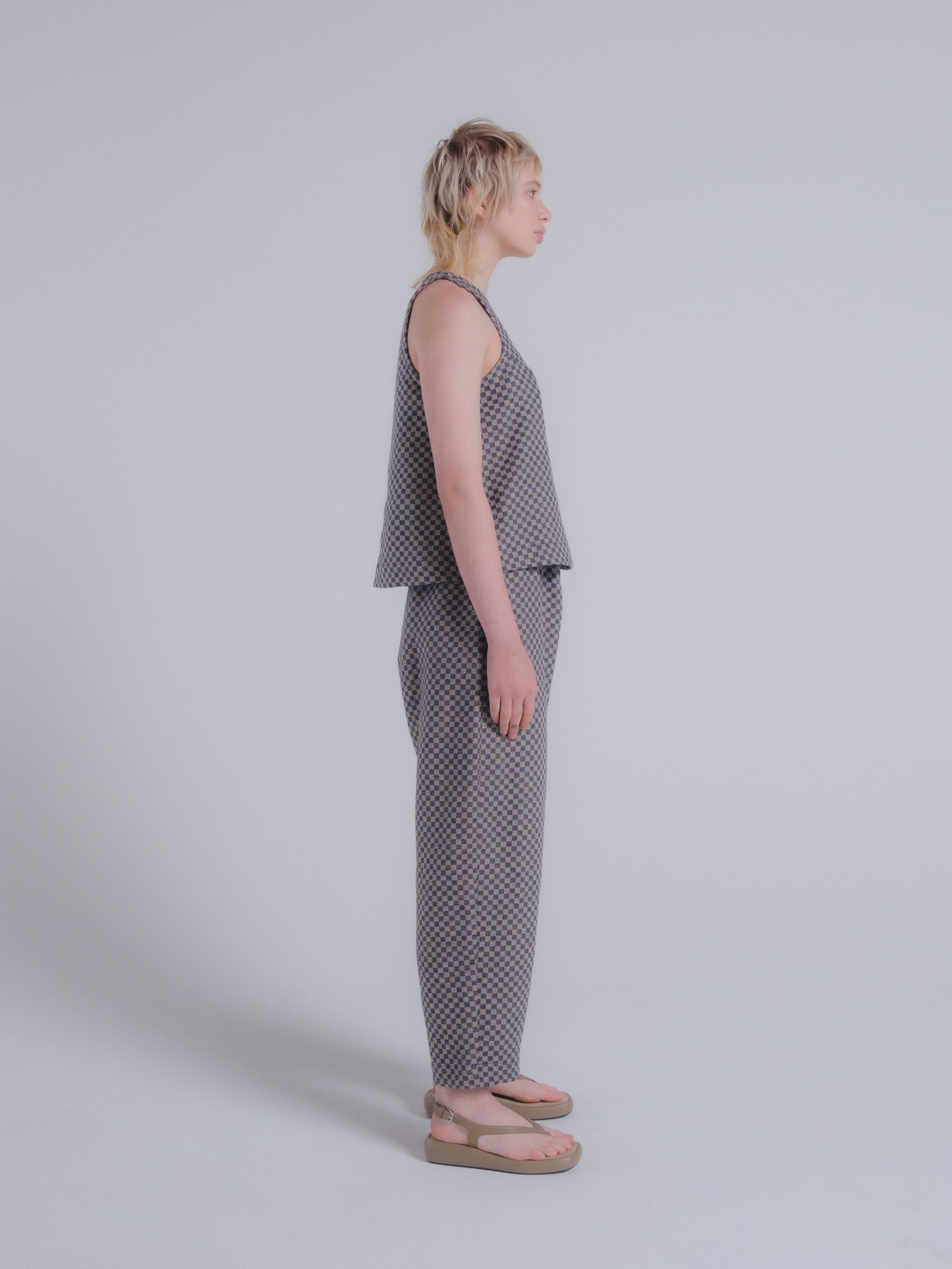 Clio Tank in Checkerboard Linen