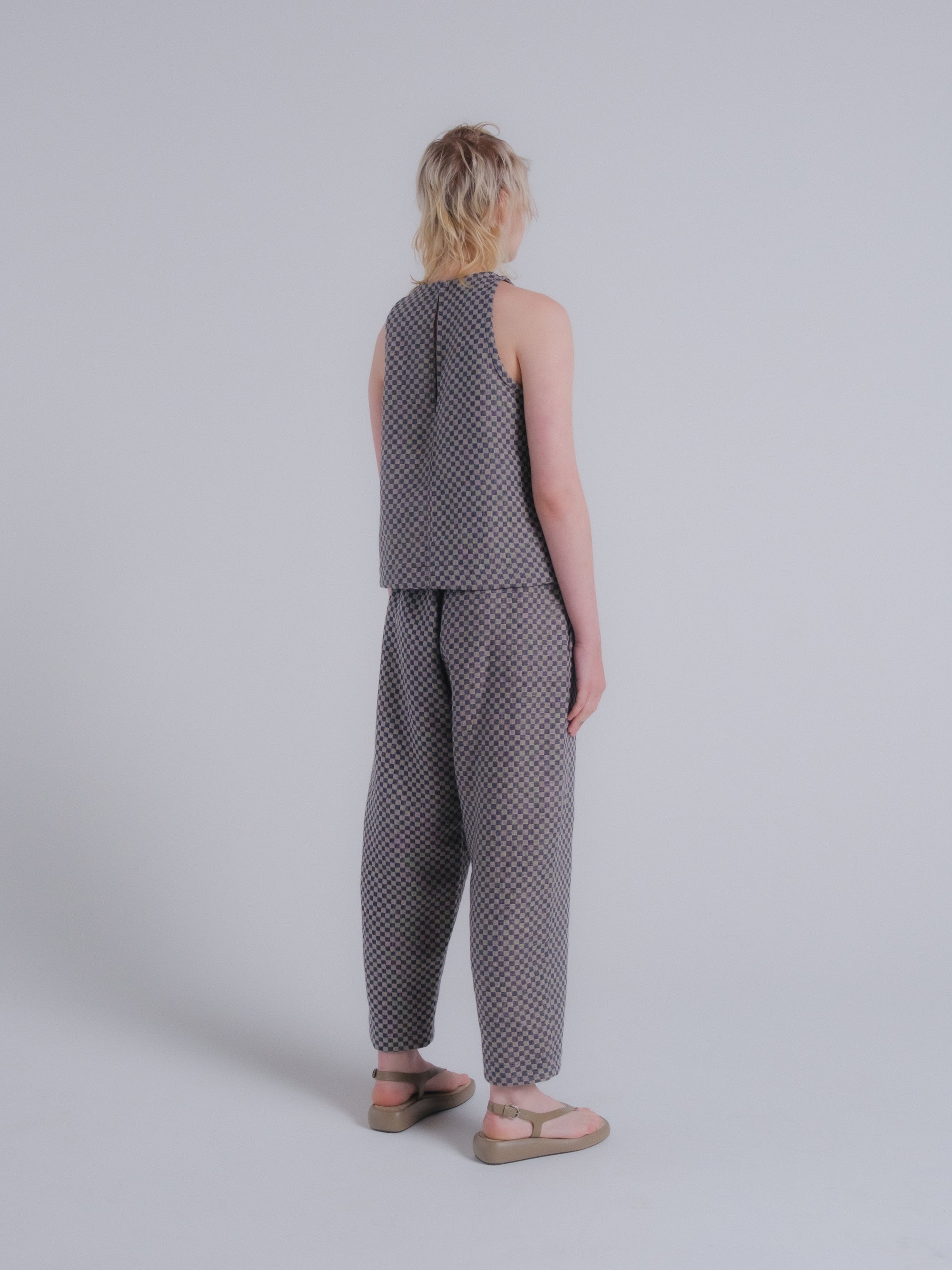 Clio Tank in Checkerboard Linen