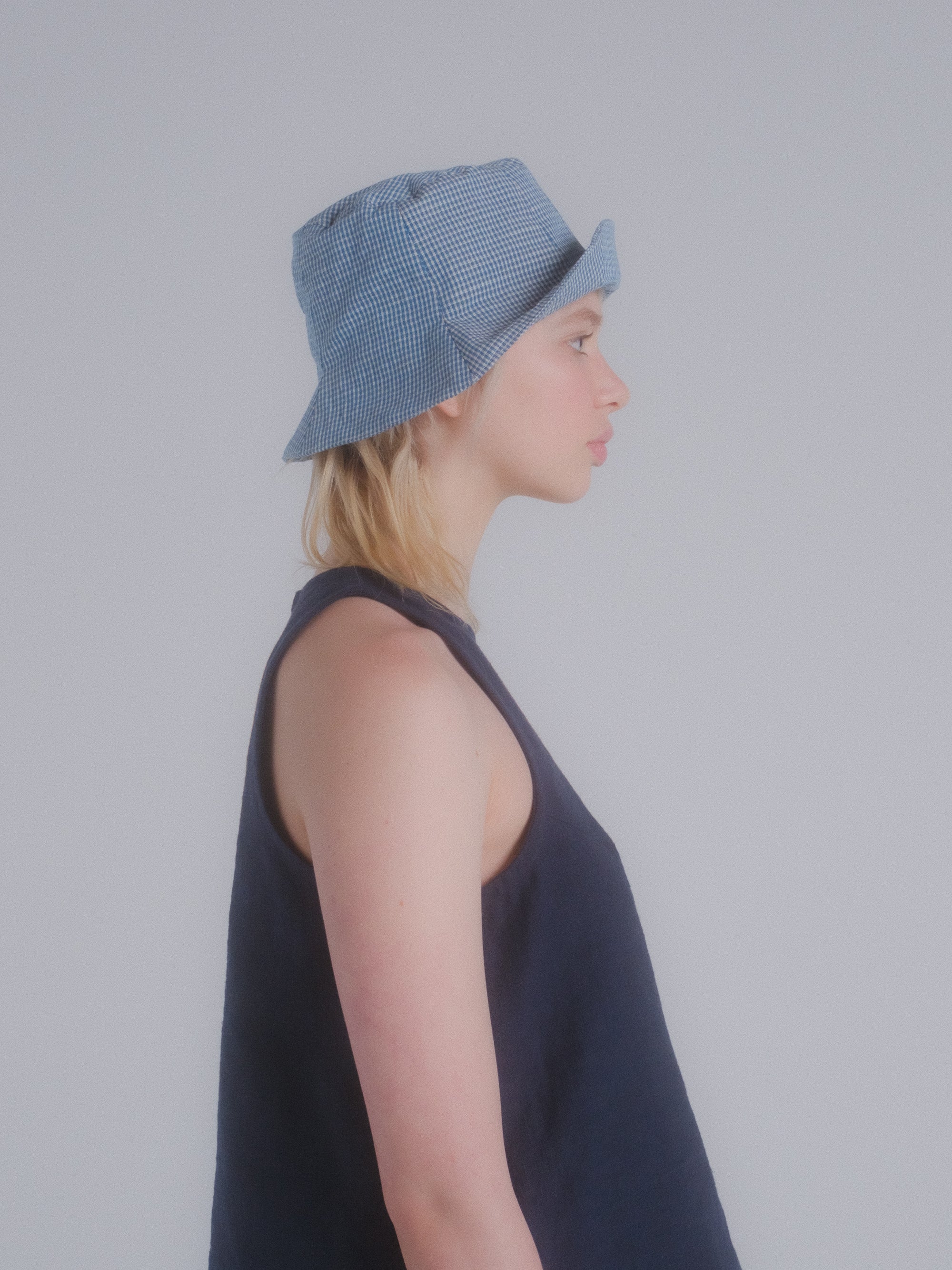 Tulip Hat in Teal Seersucker