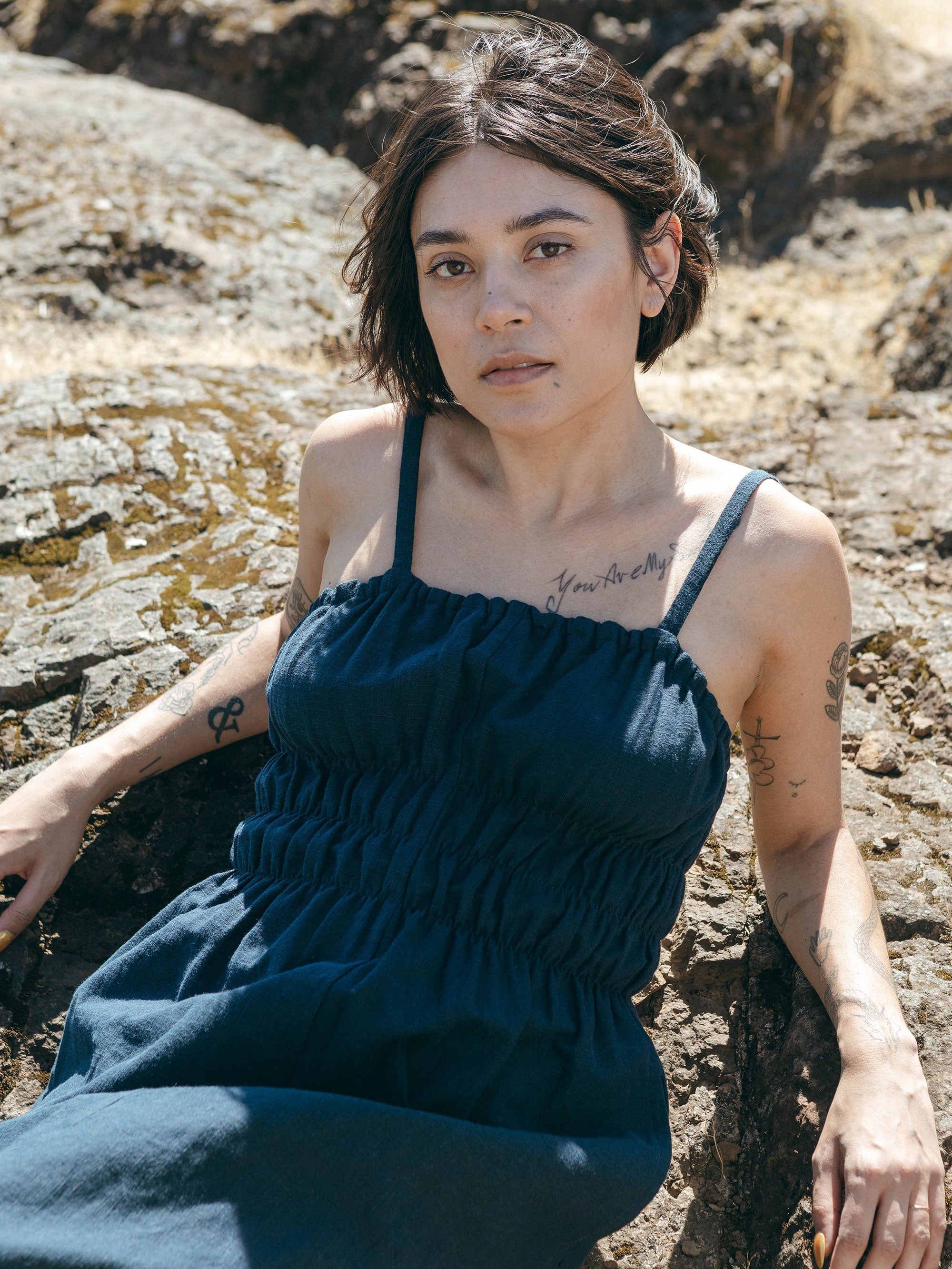 Verano Dress in Dark Indigo Linen