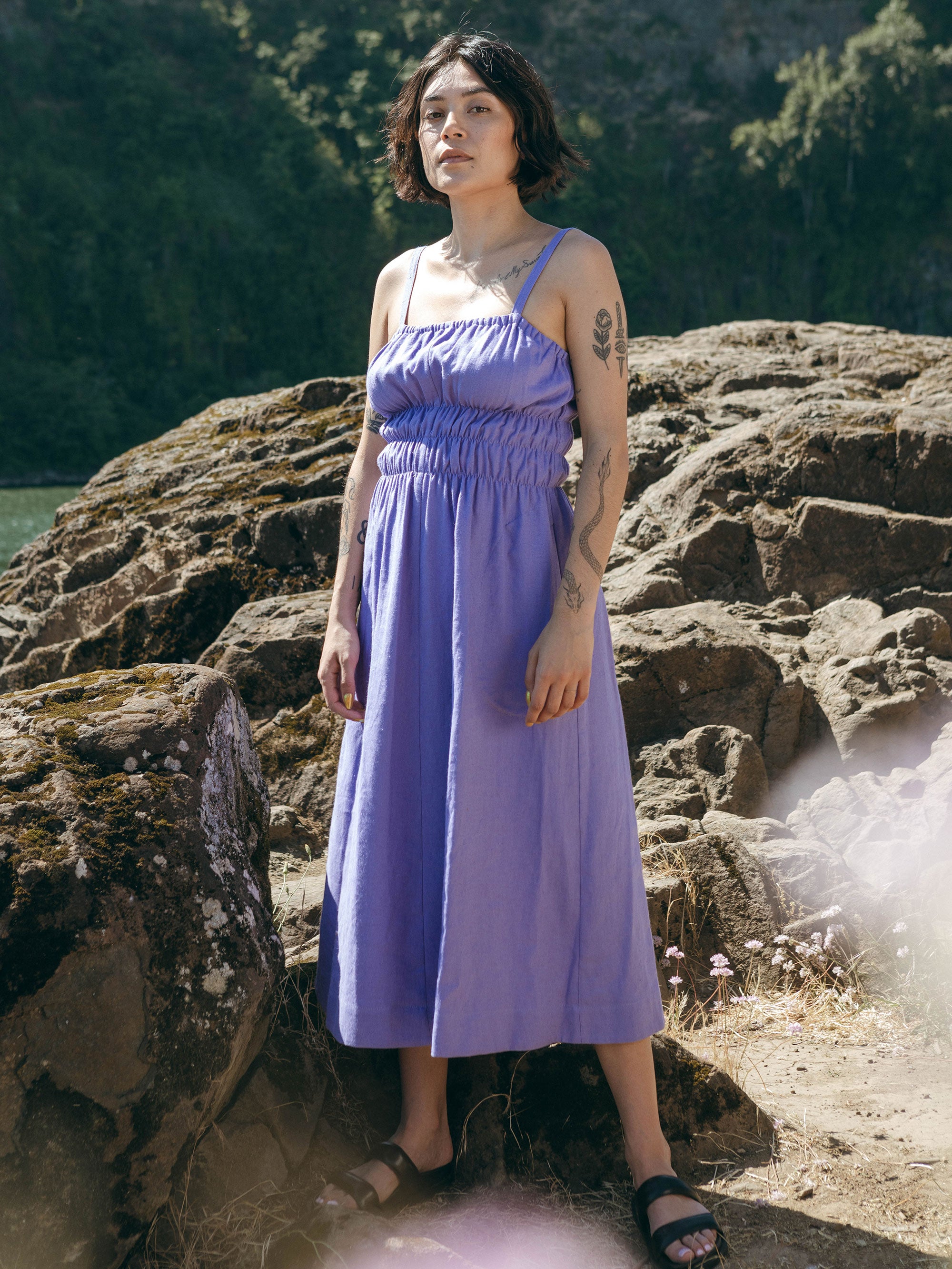 Verano Dress in Wisteria Linen