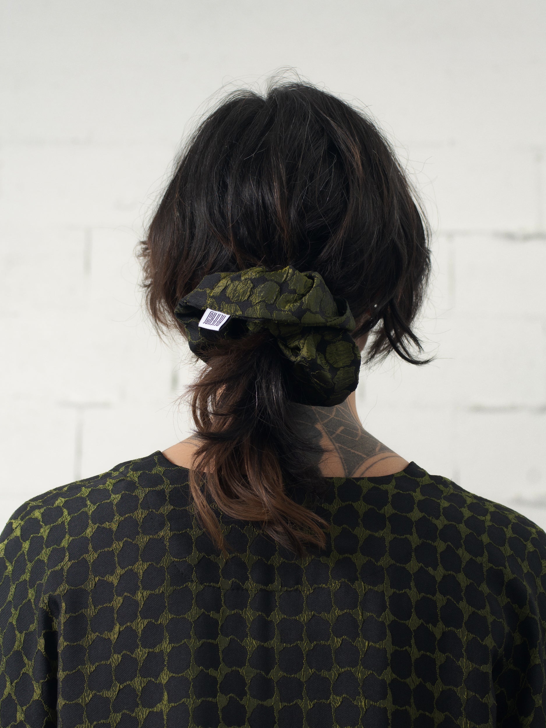 SAMPLE SALE - Zero Waste Scrunchie in Abstract Olive Jacquard