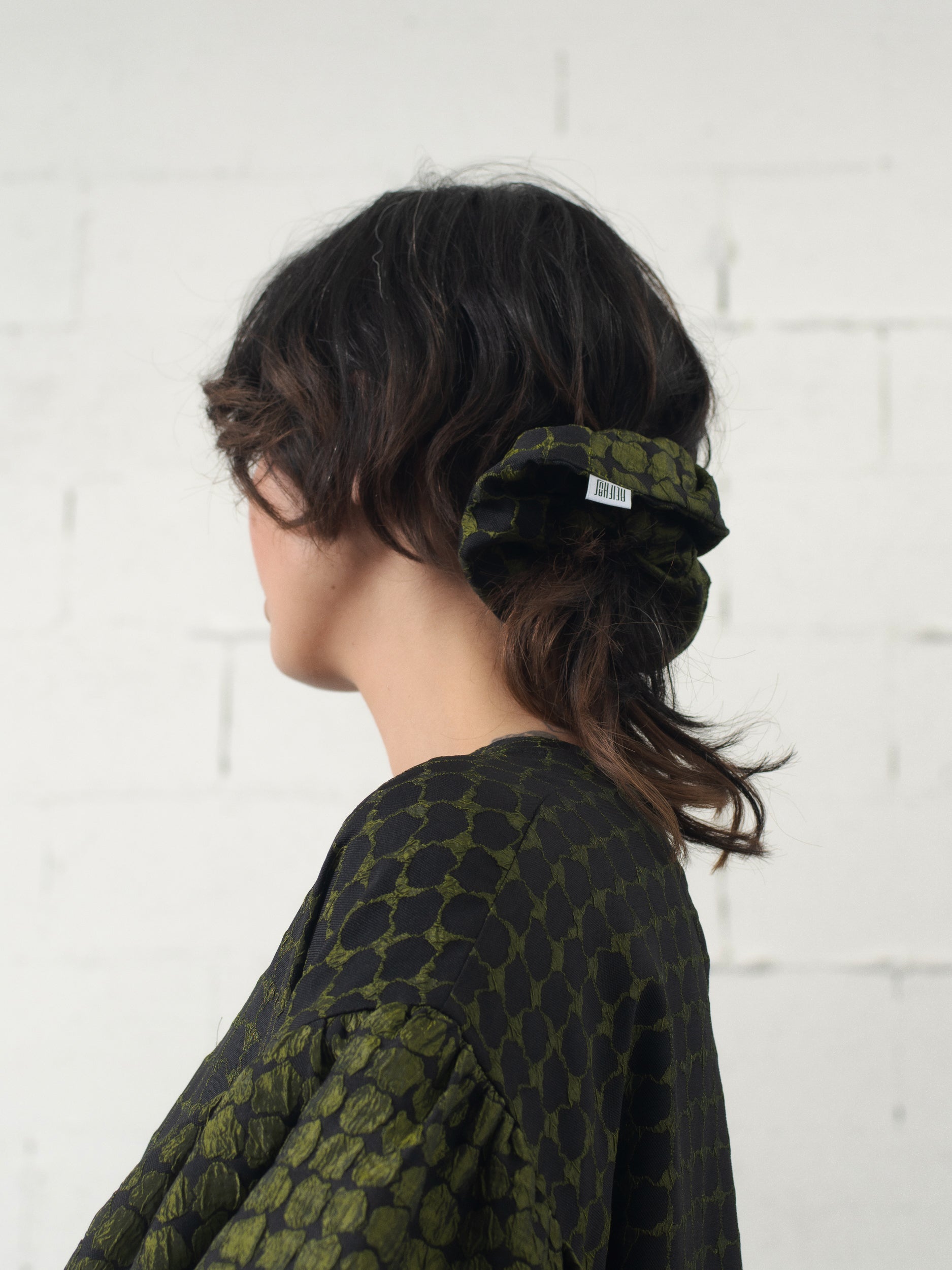 SAMPLE SALE - Zero Waste Scrunchie in Abstract Olive Jacquard