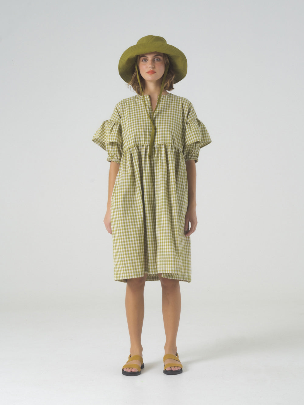 SAMPLE SALE - Rhea Dress in Matcha Plaid - SMALL/MEDIUM