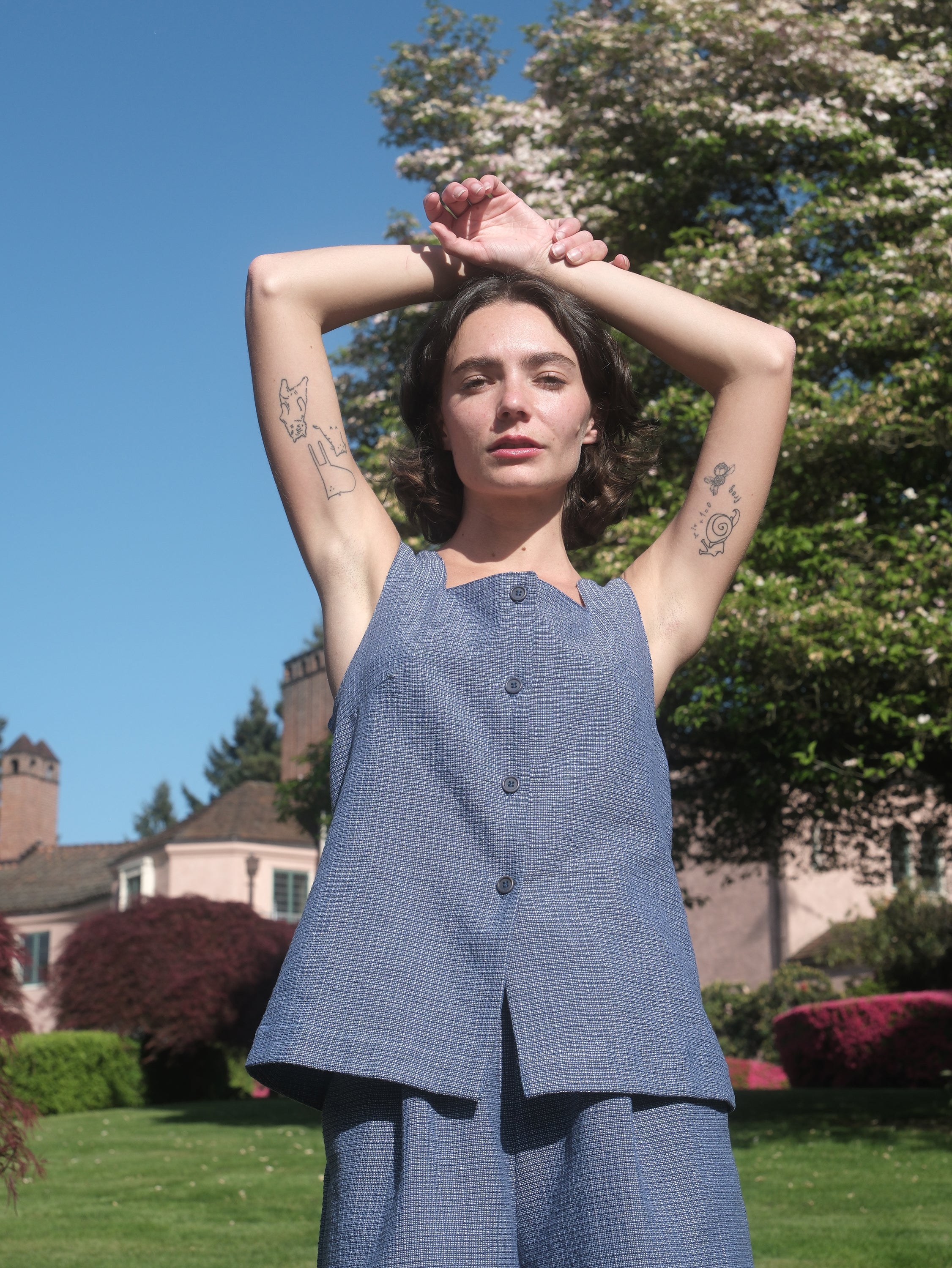 Katya Top in Indigo Check