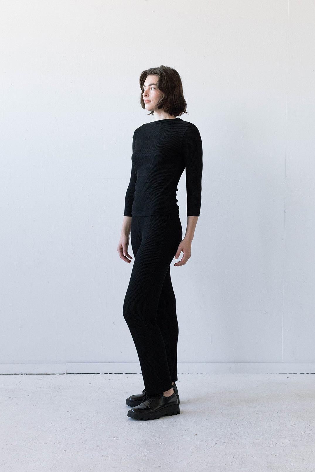 Elio Lounge Pant in Black Rib Knit