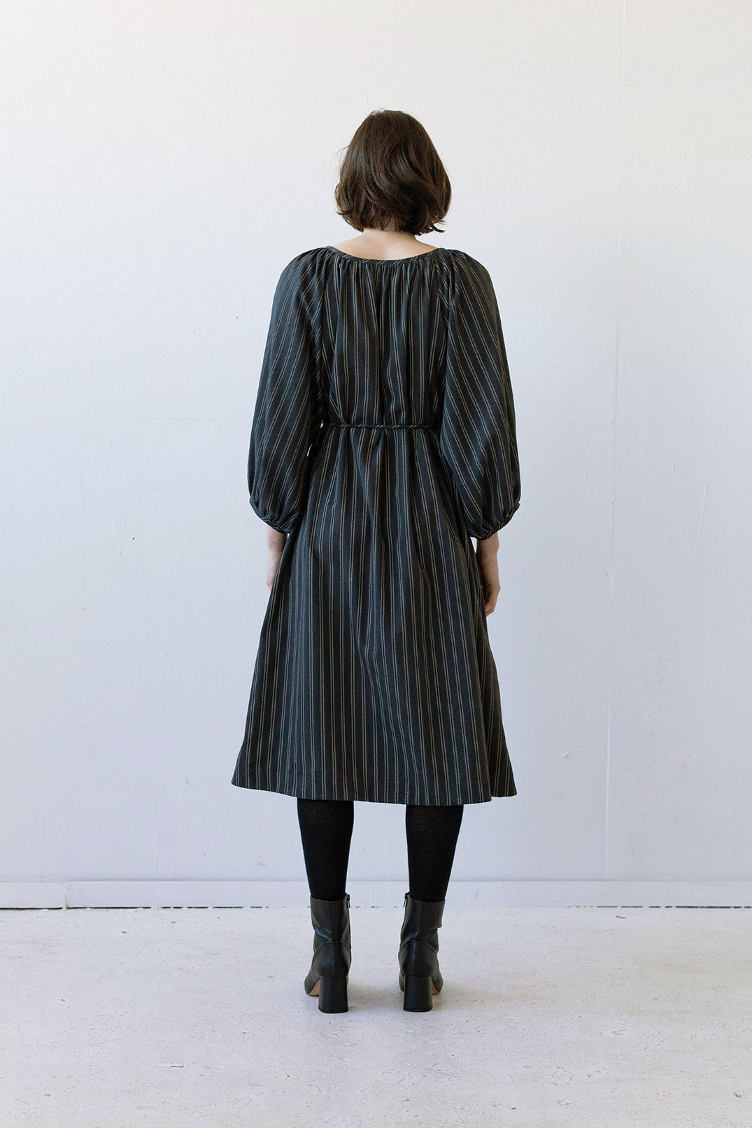 Prisca Dress in Charcoal Pinstripe