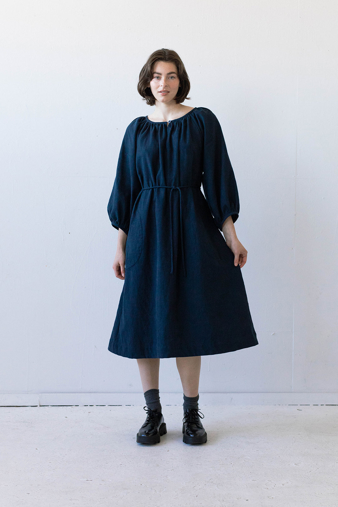 SAMPLE SALE - Prisca Dress in Dark Indigo Linen - SMALL/MEDIUM